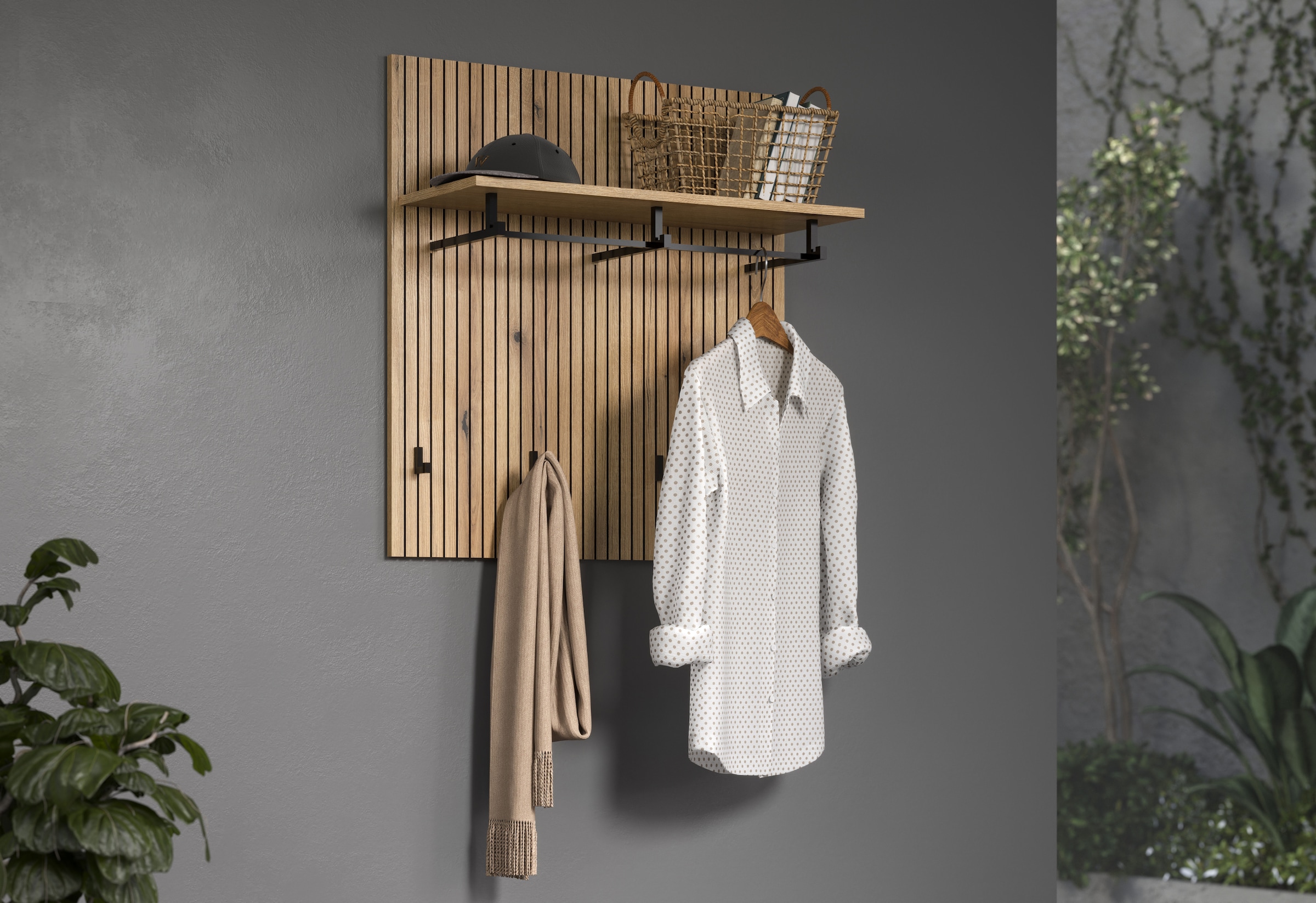 Home affaire Garderobenpaneel »Amrum« 1 Stk. tlg. Wandpaneel mit Ablage, 1 Kleiderstange & 4 Haken - (B/T/H) 80/28/84 cm