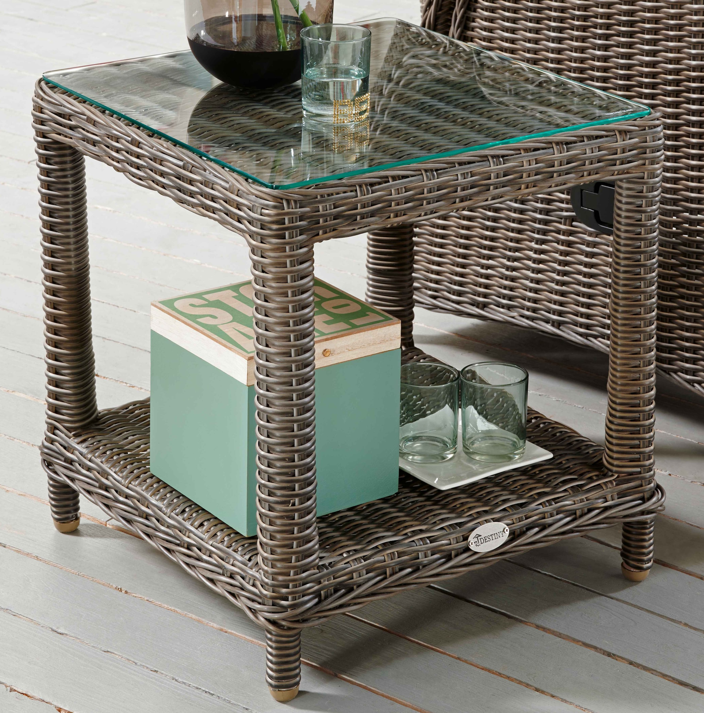 Destiny Balkonset »LUNA MERANO«, (Set, 3 tlg., 1 Beistelltisch, 2 Sessel), (Set, 7-tlg., 2 Sessel, 1 Tisch 46x47x50cm) Aluminium, Polyrattan
