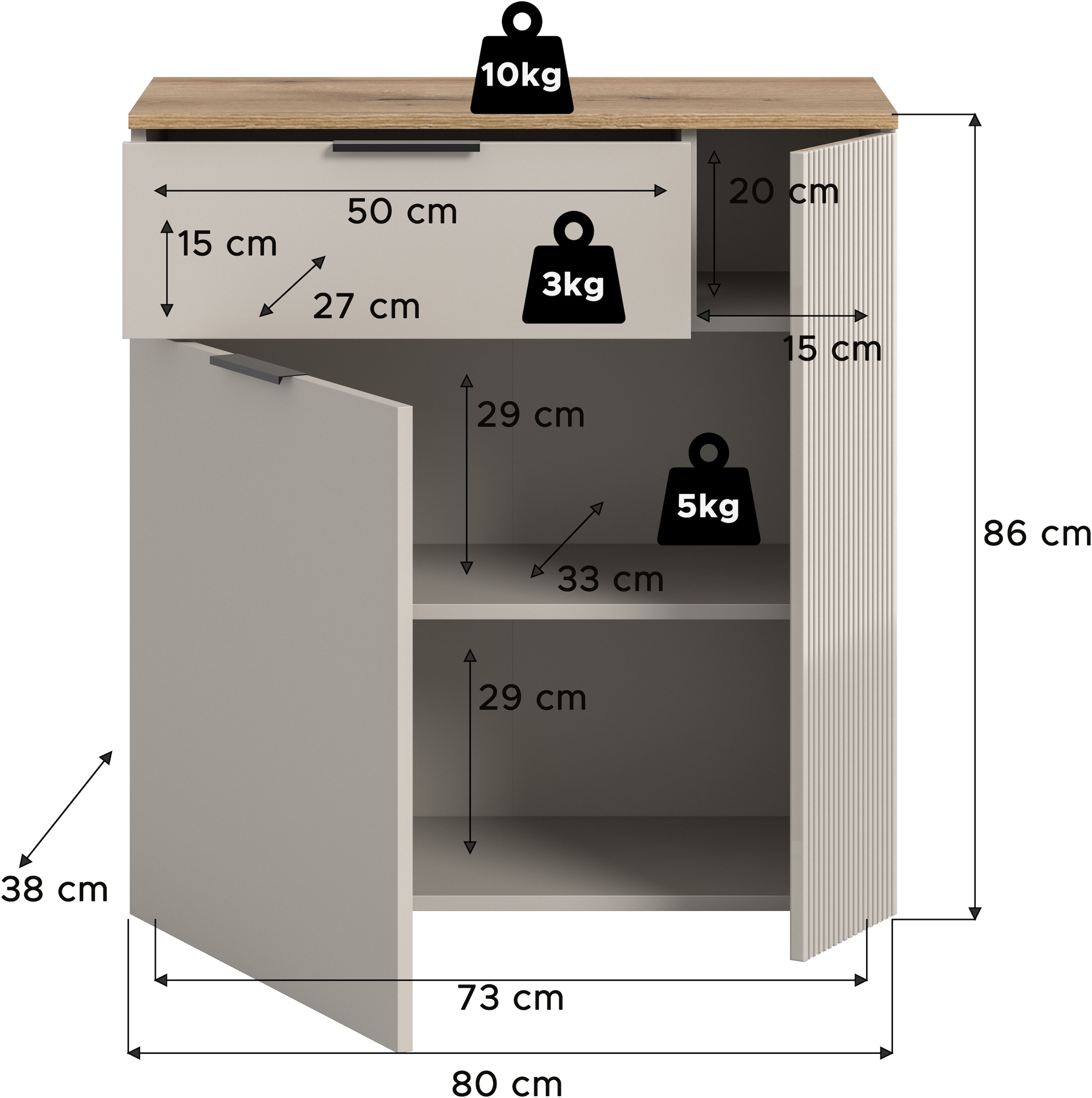 Home affaire Kommode »EDIL, Breite 80 cm, 2 Türen, 1 Schubkasten, 1 Einlegeboden, 3 Fächer« Garderobenschrank, Schuhschrank, Schuhkommode, Sideboard, Anrichte