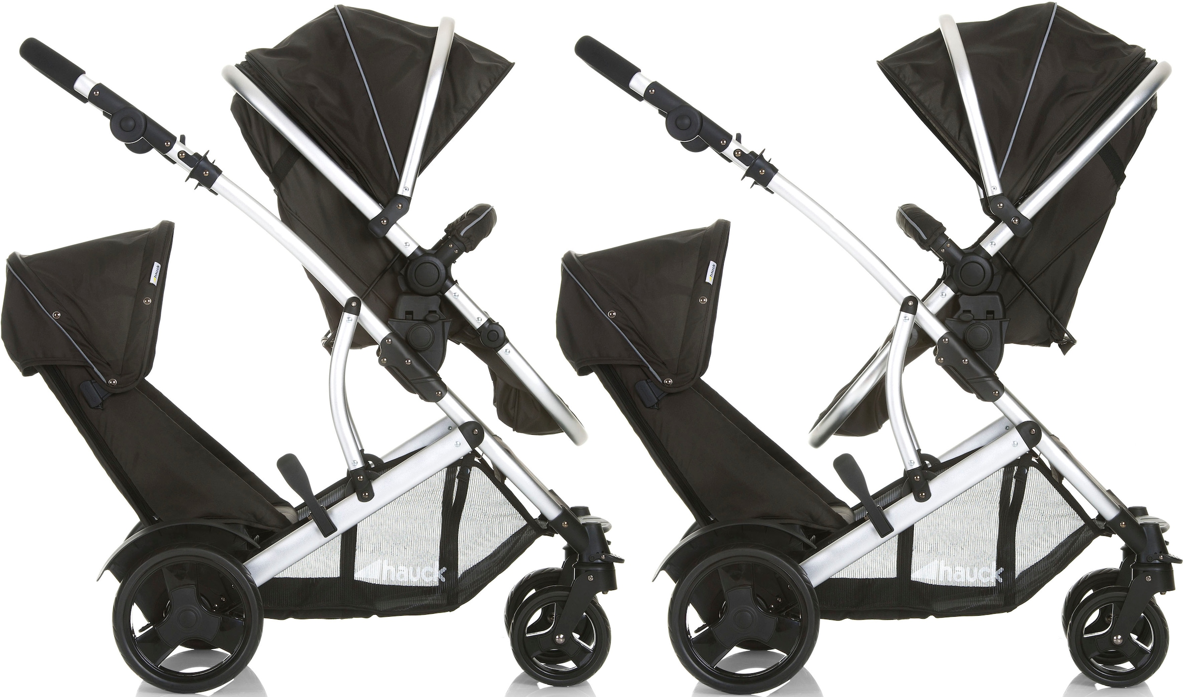 Hauck Geschwisterwagen »Duett 2 black«, 15 kg, mit Regenschutz, Kinderwagen