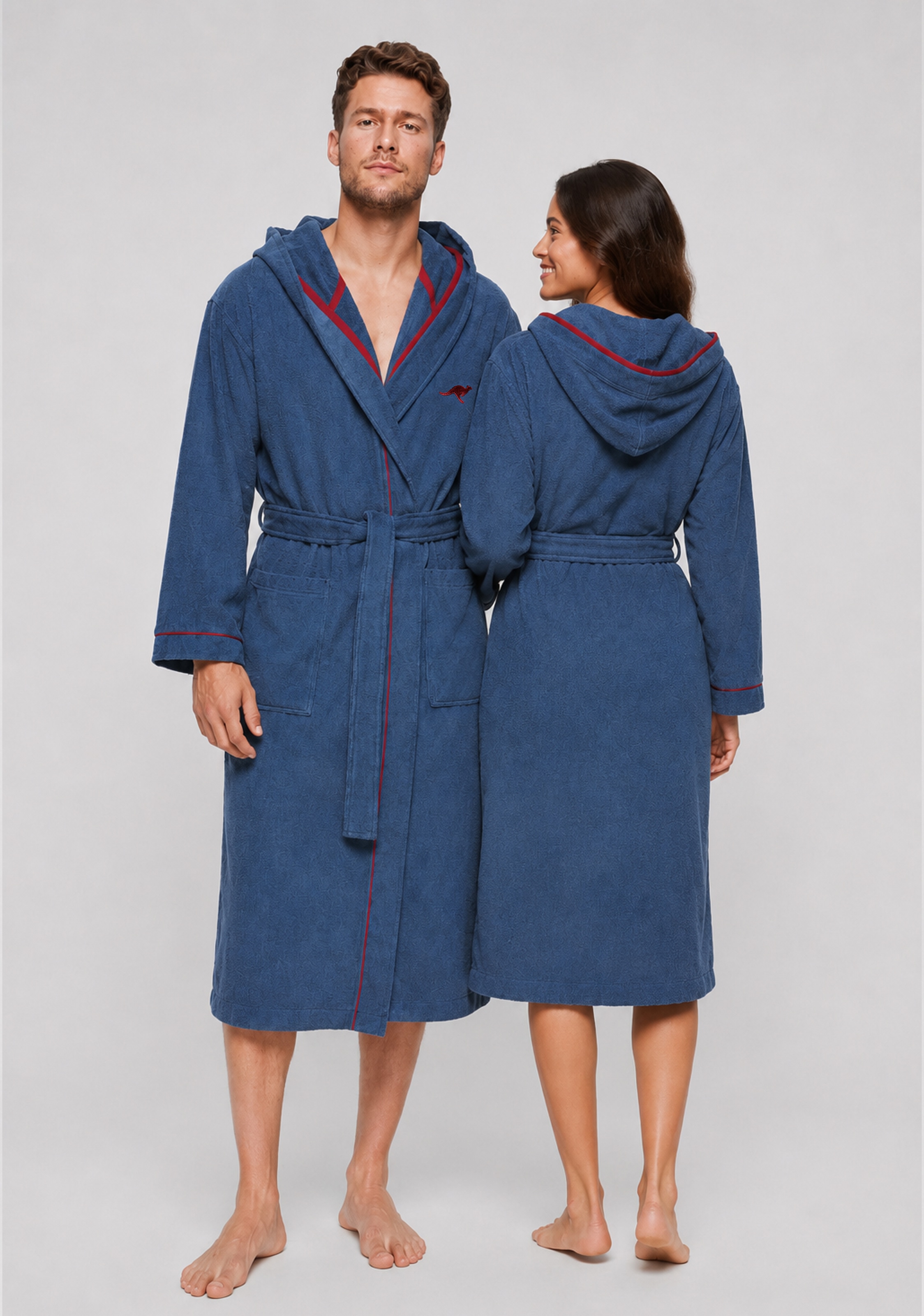 KangaROOS Unisex-Bademantel »Luke, ideal für Sauna & Spa, Hotelbademantel, Morgenmantel« 1 Stk. für Damen & Herren, Bademantel mit Kapuze & Logostickerei,S-2XL