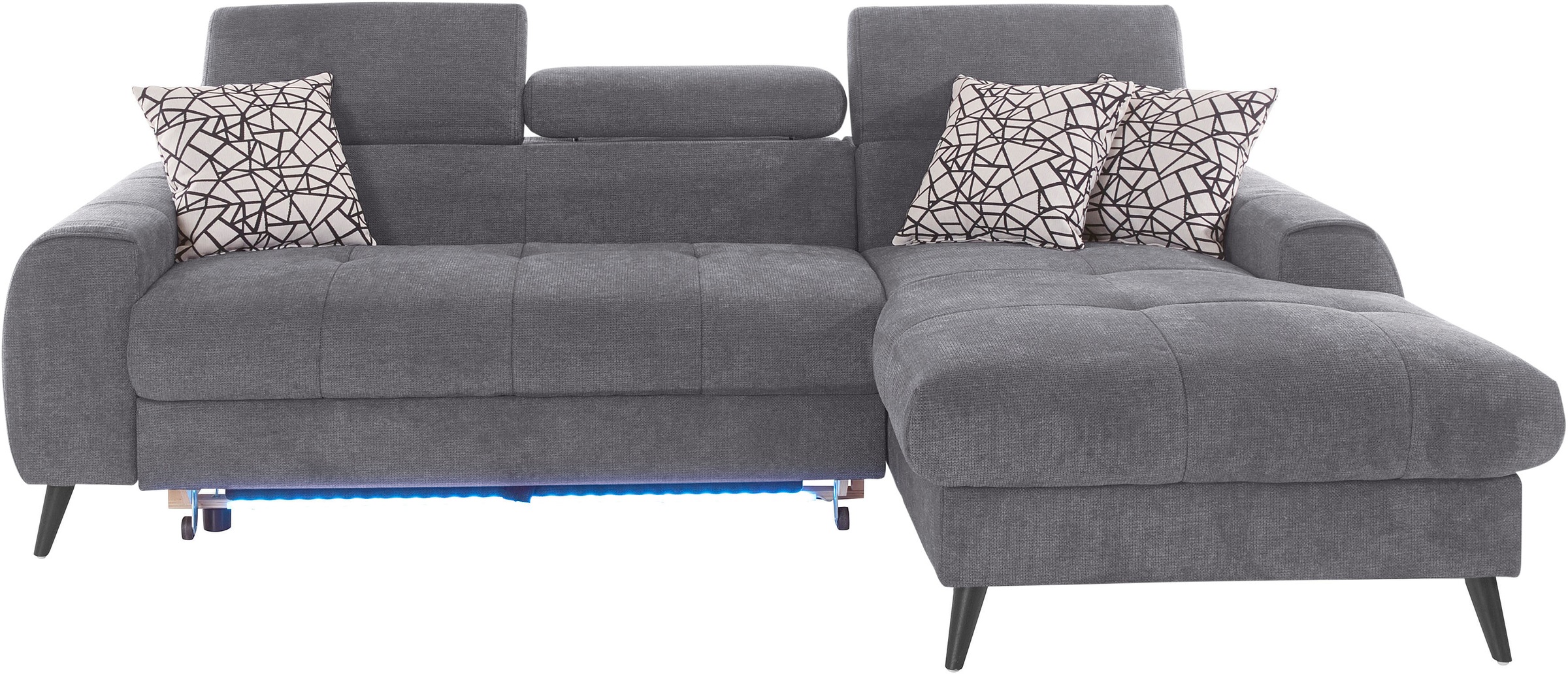 COTTA Ecksofa »Mia L-Form mit 3 Zierkissen«, wahlweise mit Bettfunktion, Bettkasten, Beleuchtung & Wireless-Charger
