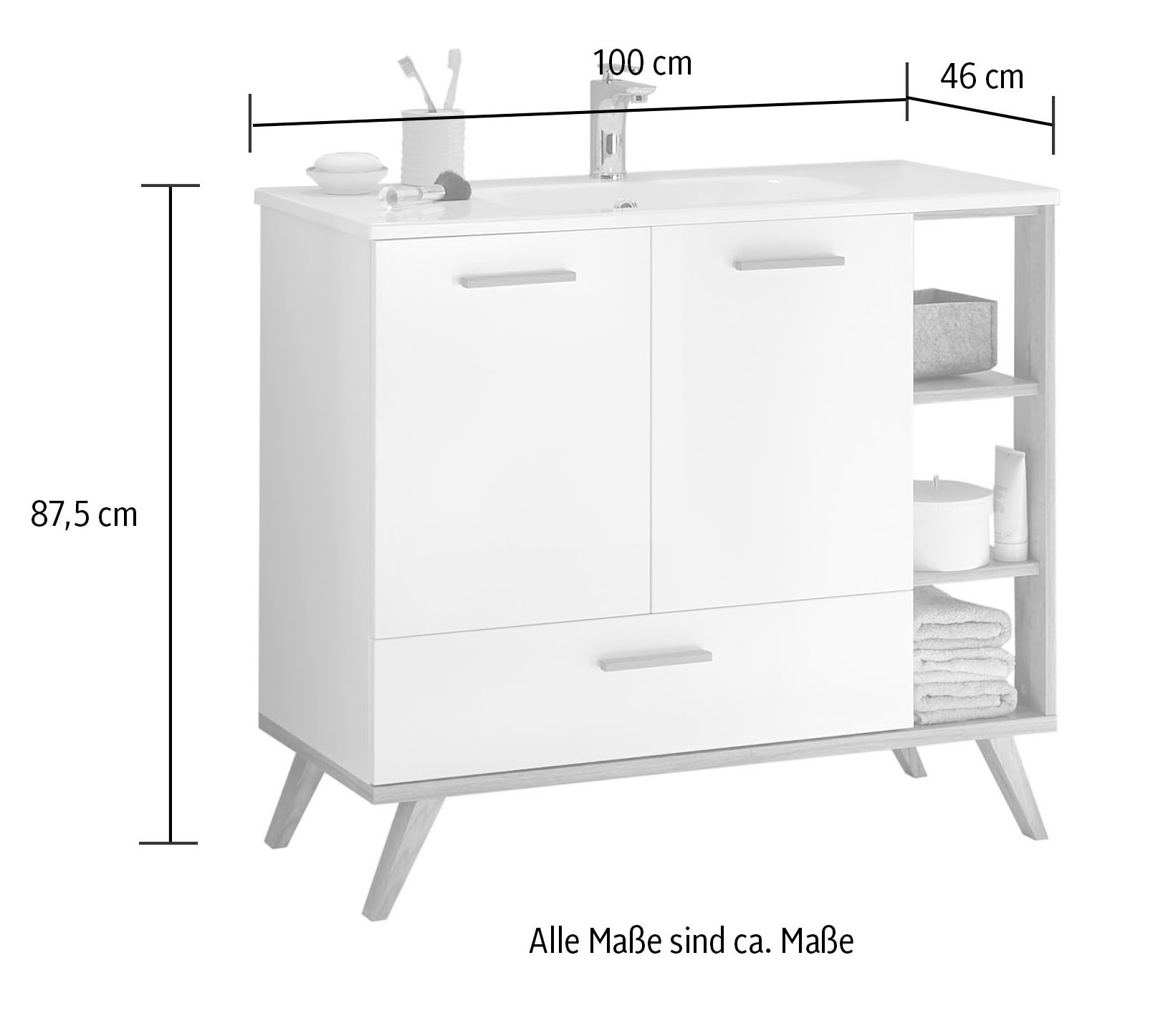 Saphir Badmöbel-Set »Quickset Mineralmarmor-Waschtisch mit Unterschrank, 101 cm breit«, (1 St.), Waschplatz, 2 Türen, 1 Schublade, inkl Türdämpfer, Waschtisch Set