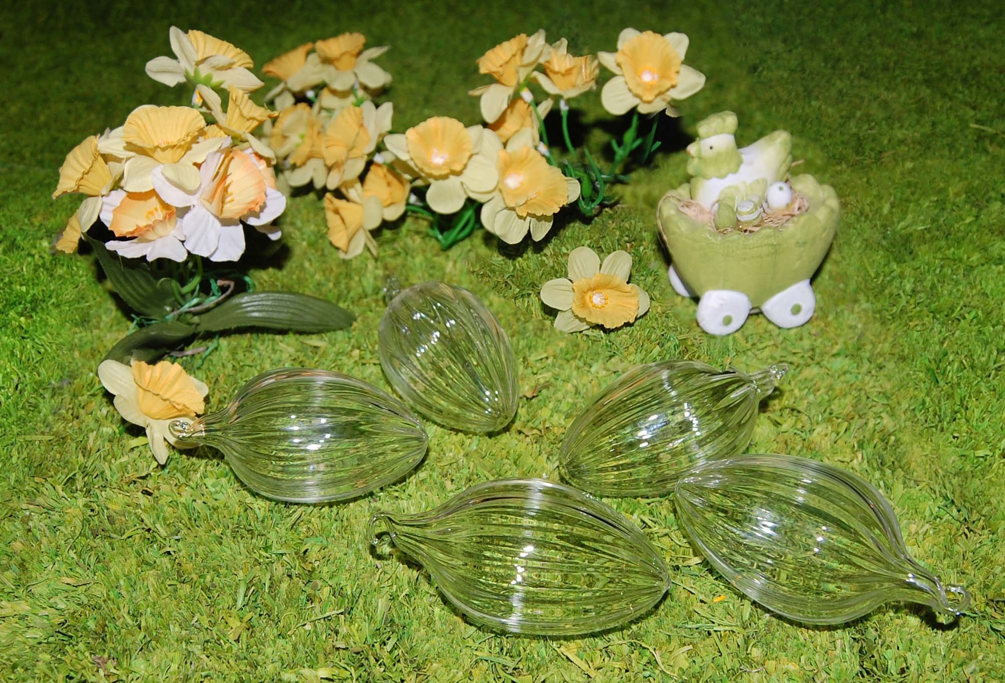 Krebs Glas Lauscha Osterei »Rillen«, mit Ostergras