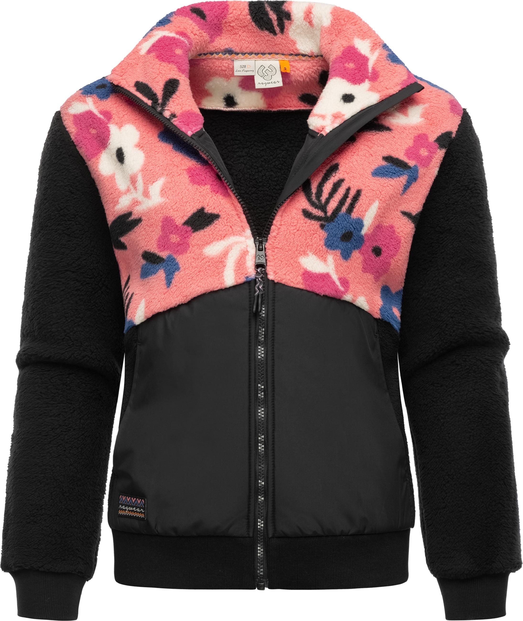 Ragwear Sweatjacke »Fleecejacke Madaras Flower«, Flauschige Damen Übergangsjacke aus Teddyfleece
