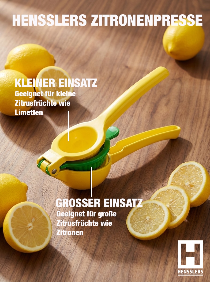 HENSSLERS 2in1 Zitruspresse »HENSSLERS Zitronenpresse 2in1« zum Verfeinern von Getränken und Gerichten, perfekt für Zitrusfrüchte