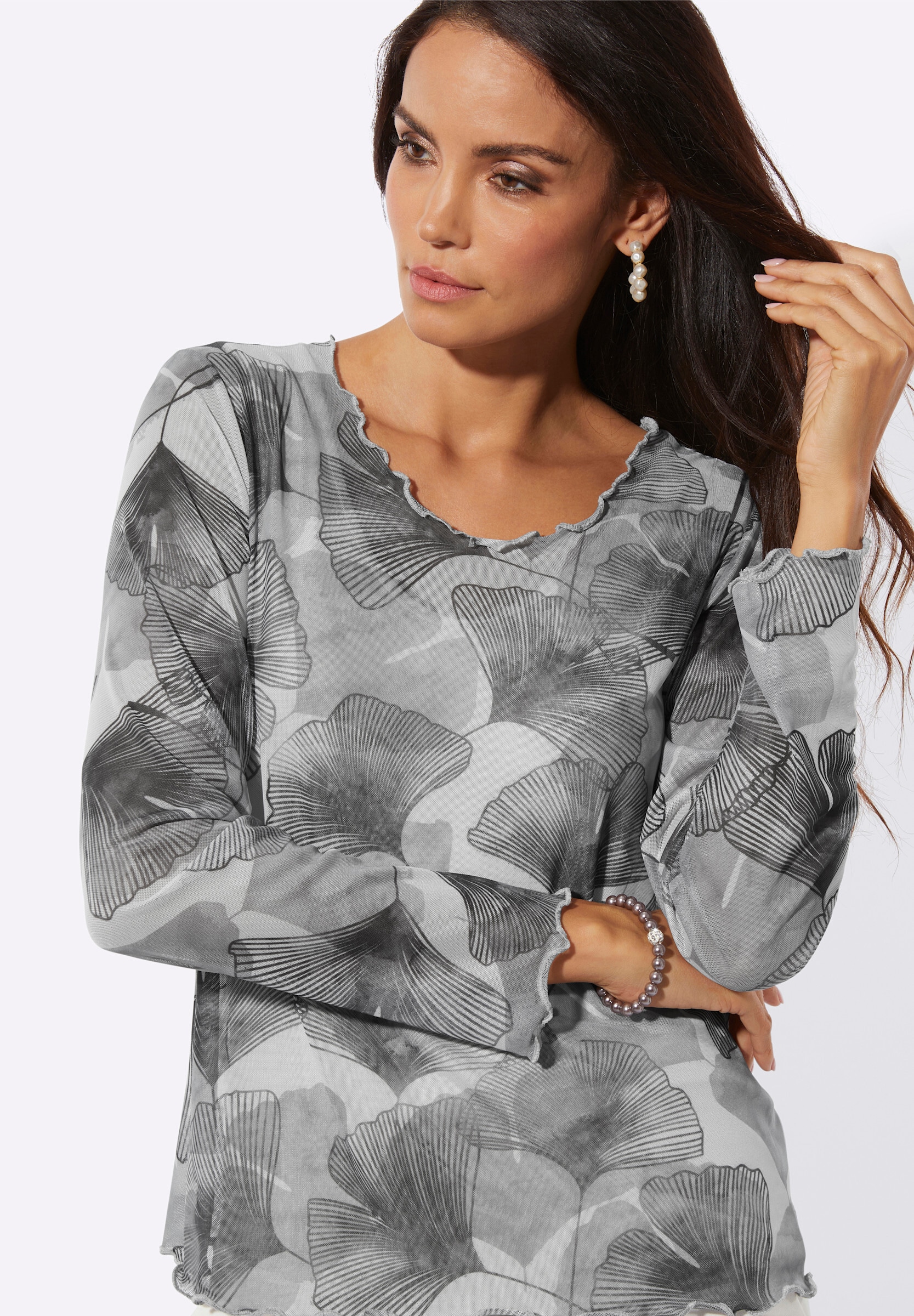 creation L T-Shirt »Mesh-Shirt Langarmshirt mit eingenähtem Top«