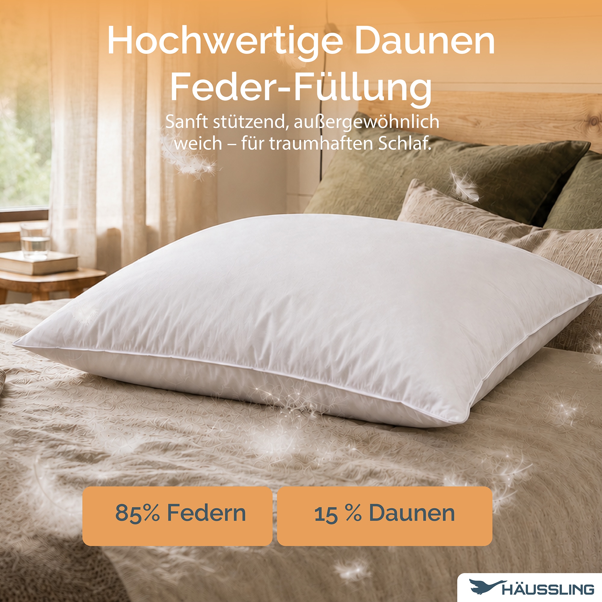Haeussling Federkopfkissen »Hygge Home, verschiedene Größen, DIN Certco biobasiert >85%« Füllung: Weiße neue Federn und Daunen, Klasse I, 85% Federn 15% Daunen 1 Stk. tlg.