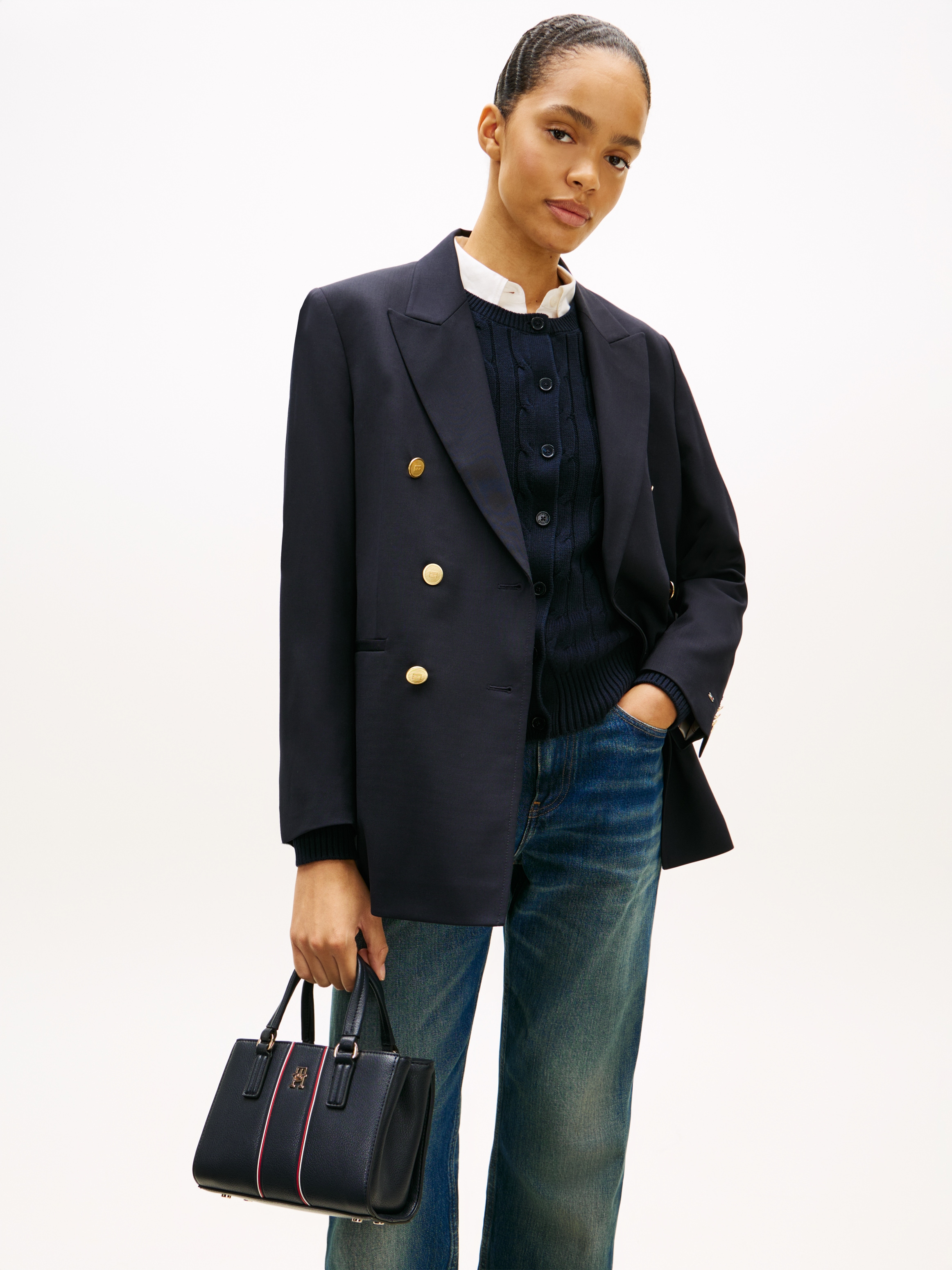 Tommy Hilfiger Tragetasche »TH DAILY MINI TOTE CORP« Damen Umhängetasche, Schultertasche, Handtasche mit farbigen Streifen