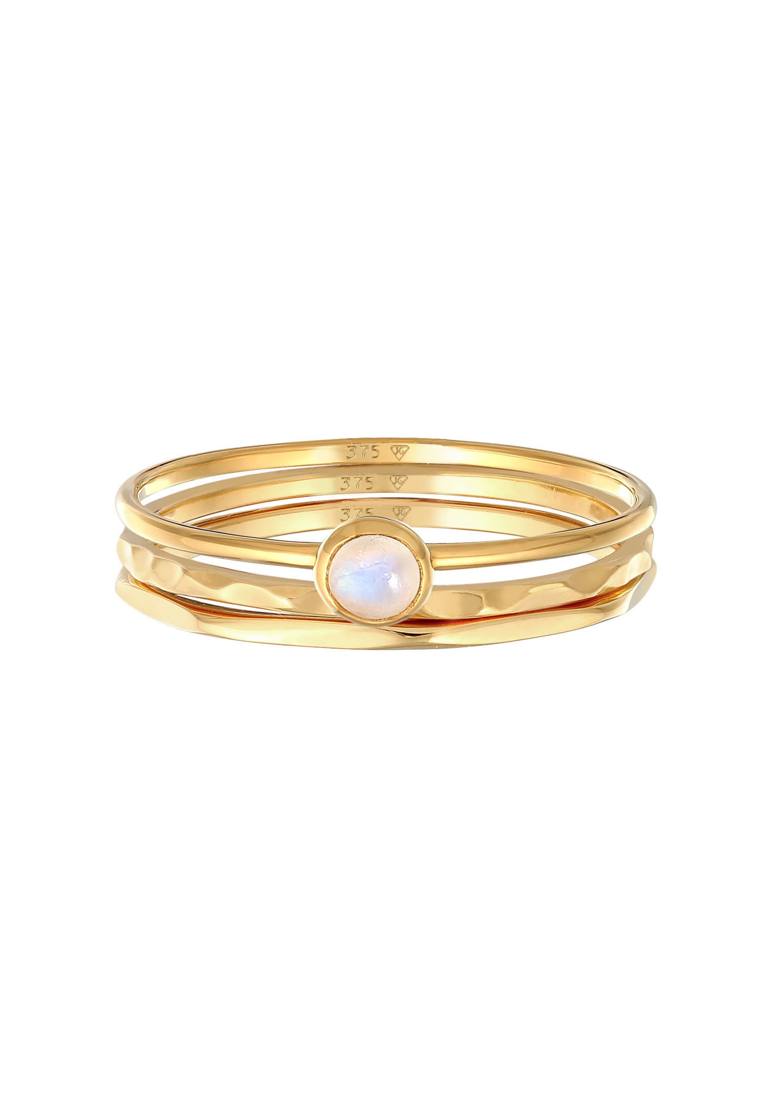 Elli Premium Ring-Set »Ring Solitär Mondstein 3er Ring Set 375 Gelbgold«