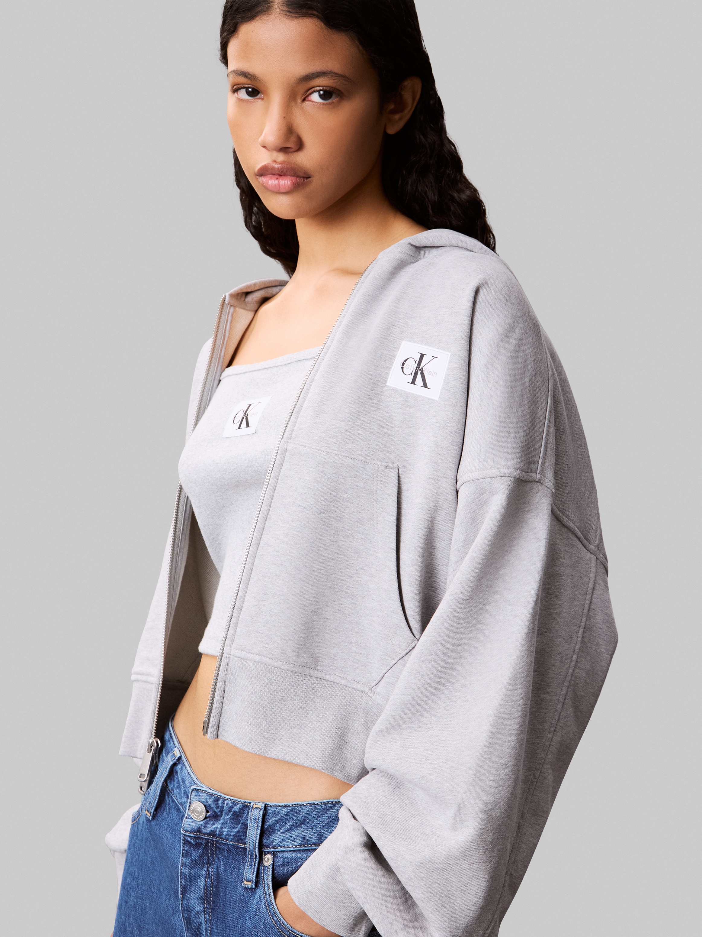 Calvin Klein Jeans Sweatjacke »A- FRNCH TRRY BDG LG« Oversized Fit, mit Kapuze, reine Baumwolle