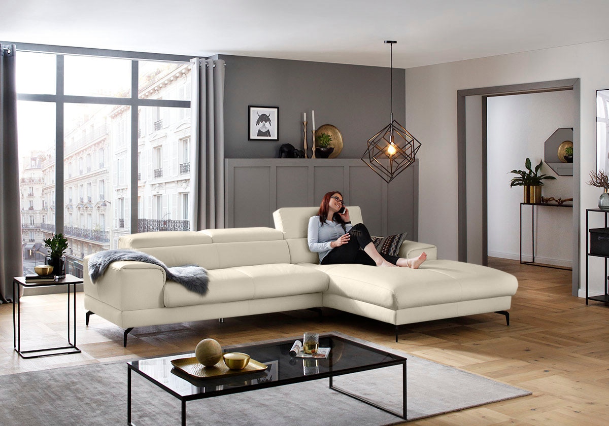 W.SCHILLIG Ecksofa »piedroo, Designsofa mit tollem Sitzkomfort, L-Form«, Kopfteilverstellung, wahlweise mit Sitztiefenverstellung, Breite 303cm