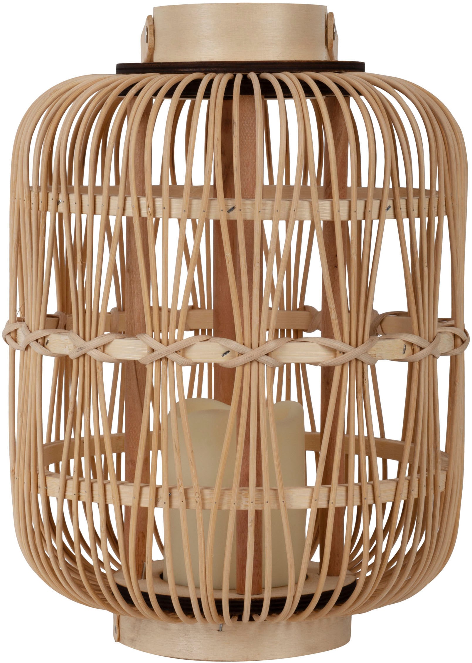 näve LED Dekolicht »Korbinian« 1 Stk. Warmweiß Rattankorb natur mit Griff inkl. 1x LED-Kerze warmweiß, Timer, IP20