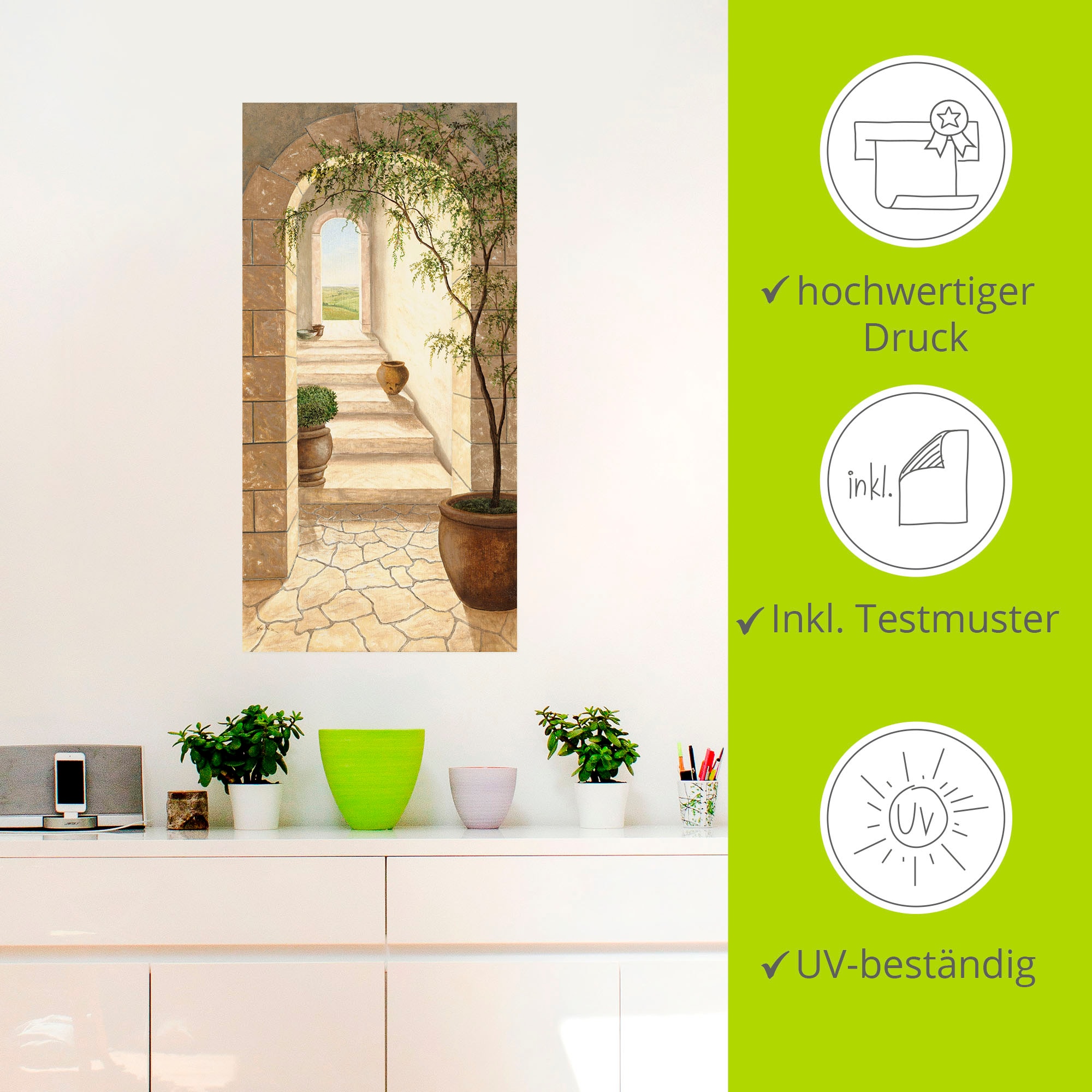 Artland Wandbild »Toskanischer Durchgang«, Fenster & Türen, (1 St.), als Alubild, Outdoorbild, Leinwandbild, Poster, Wandaufkleber