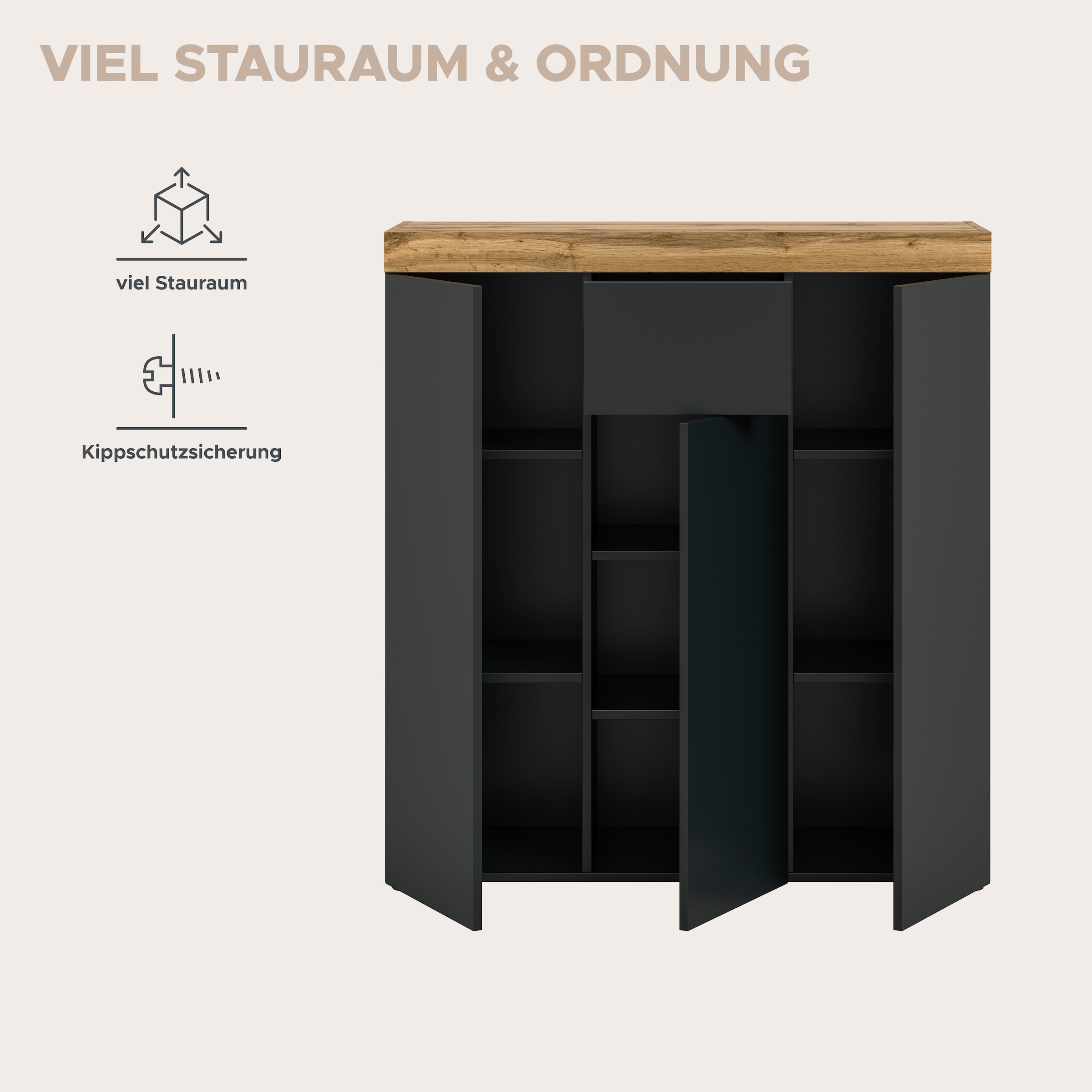 OTTO home Highboard »MAMBO« 2 farbige Ausführung, in verschiedenen Farben erhältlich, 1 Stk. tlg. Kommode, Sideboard, Wohnzimmer, Schlafzimmer