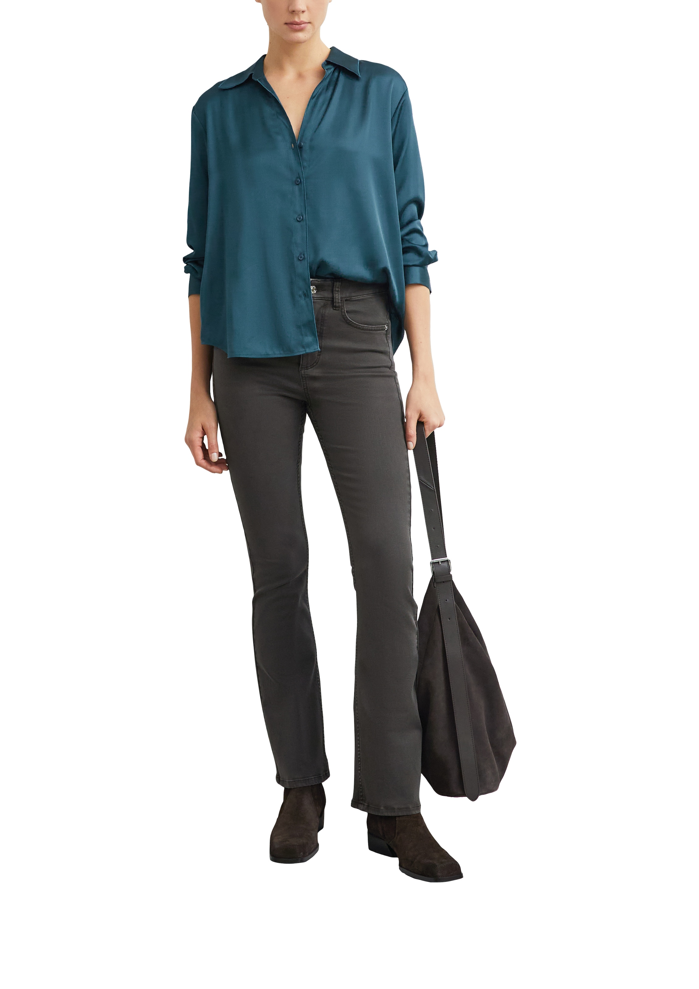 Comma Satinbluse mit V-Ausschnitt und Knopfleiste