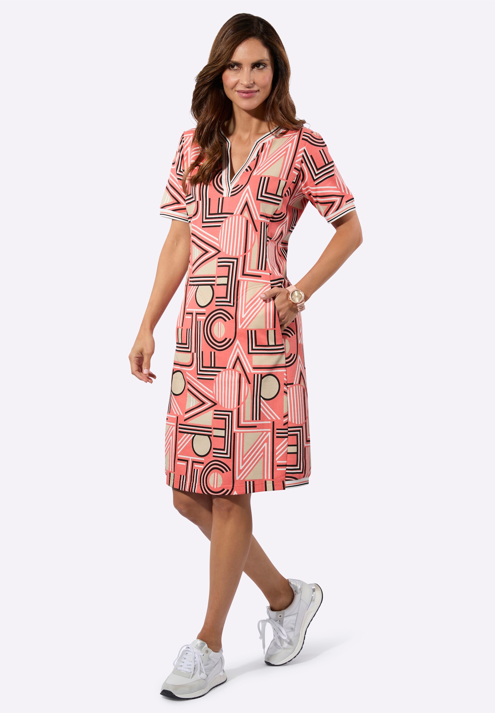 Witt Sommerkleid »Sweatkleid Jerseykleid im Lettering-Dessin« Nahttasche