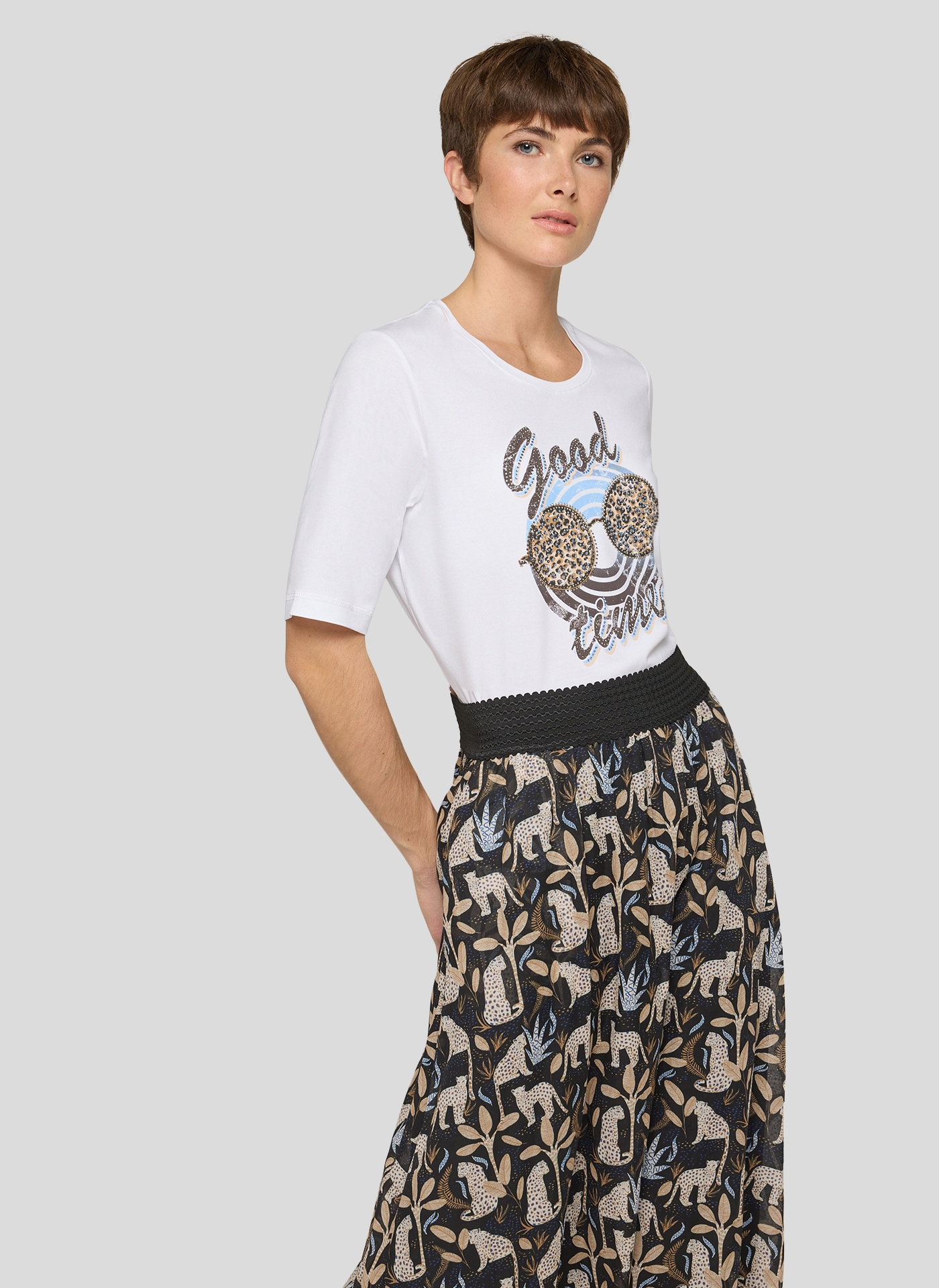 Rabe T-Shirt mit großem Frontprint und Nieten