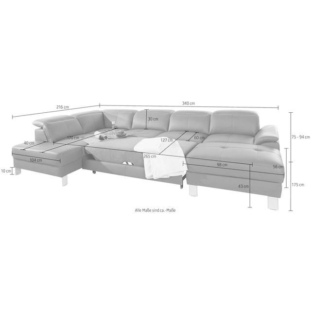 exxpo - sofa fashion Wohnlandschaft »Mantua 2«, inkl. Kopf- bzw.  Rückenverstellung, wahlweise mit Bettfunktion online kaufen