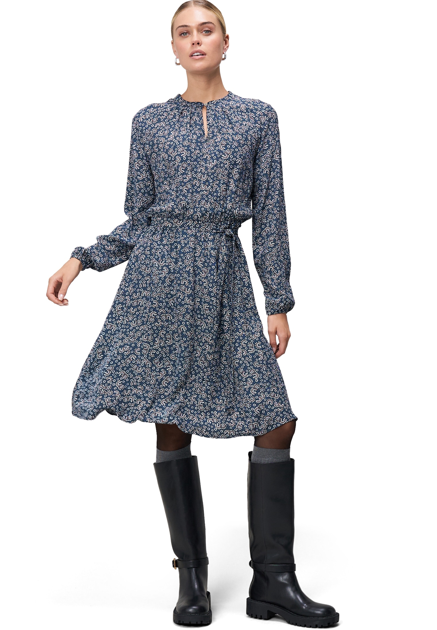 Zero Plisseekleid »Crepè-Kleid mit Bindegürtel«