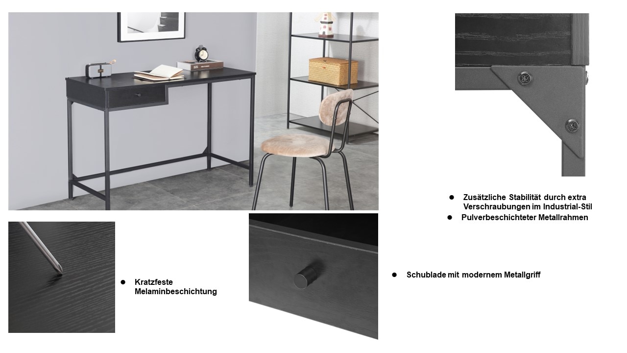 INOSIGN Schreibtisch »Ronica«, Metallgestell, 1 Schublade, ABS-Kanten, Breite 110 cm