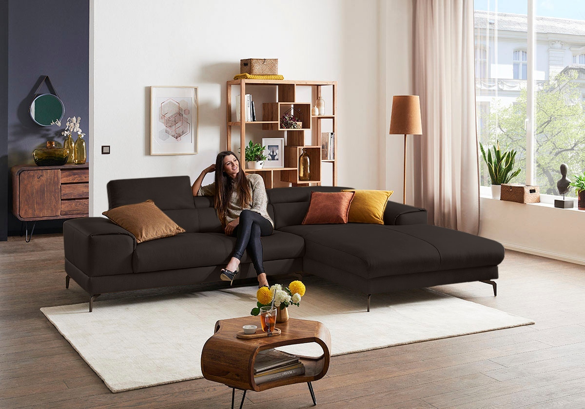 W.SCHILLIG Ecksofa »piedroo, Designsofa mit tollem Sitzkomfort, elegant und bequem, L-Form«, Kopfteilverstellung, wahlweise mit Sitztiefenverstellung, Breite 303cm