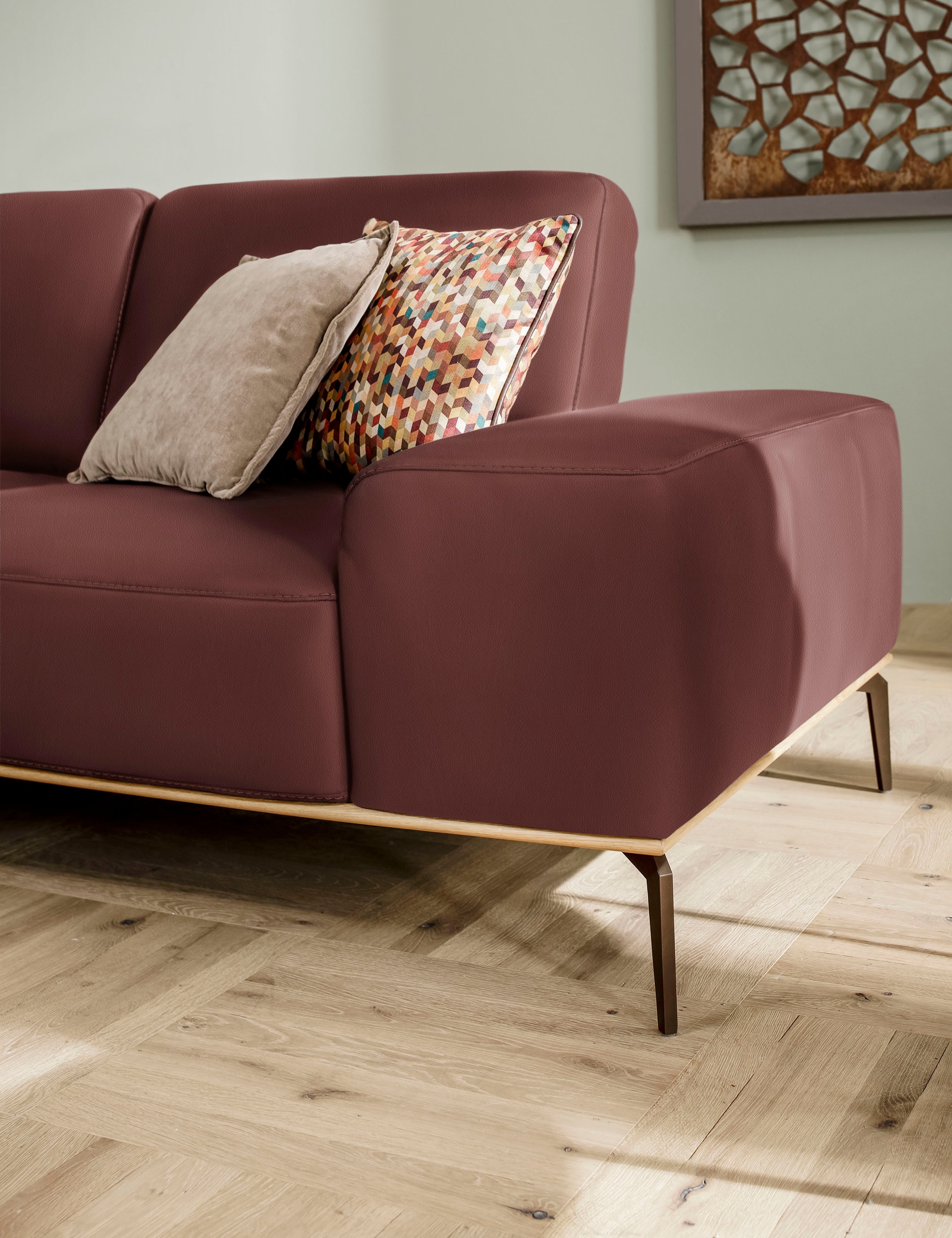 W.SCHILLIG Ecksofa »run, Designsofa mit tollem Sitzkomfort, L-Form«, mit Holzsockel, Füße in Bronze pulverbeschichtet, Breite 299 cm