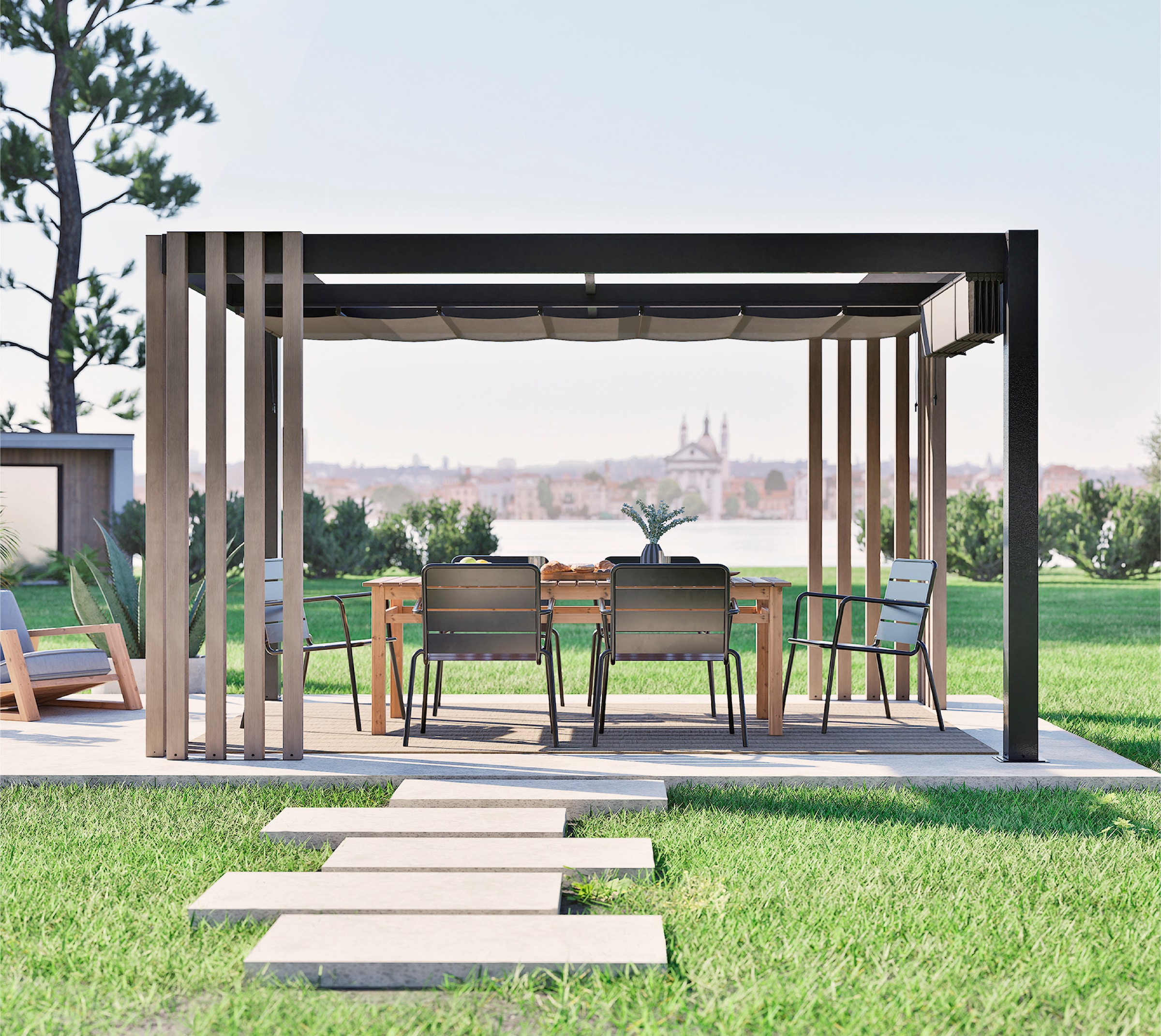 Sojag Pavillon »Lito 1012 mit Sonnensegel Schwarz-Grau« Massive Konstruktion aus Aluminium
