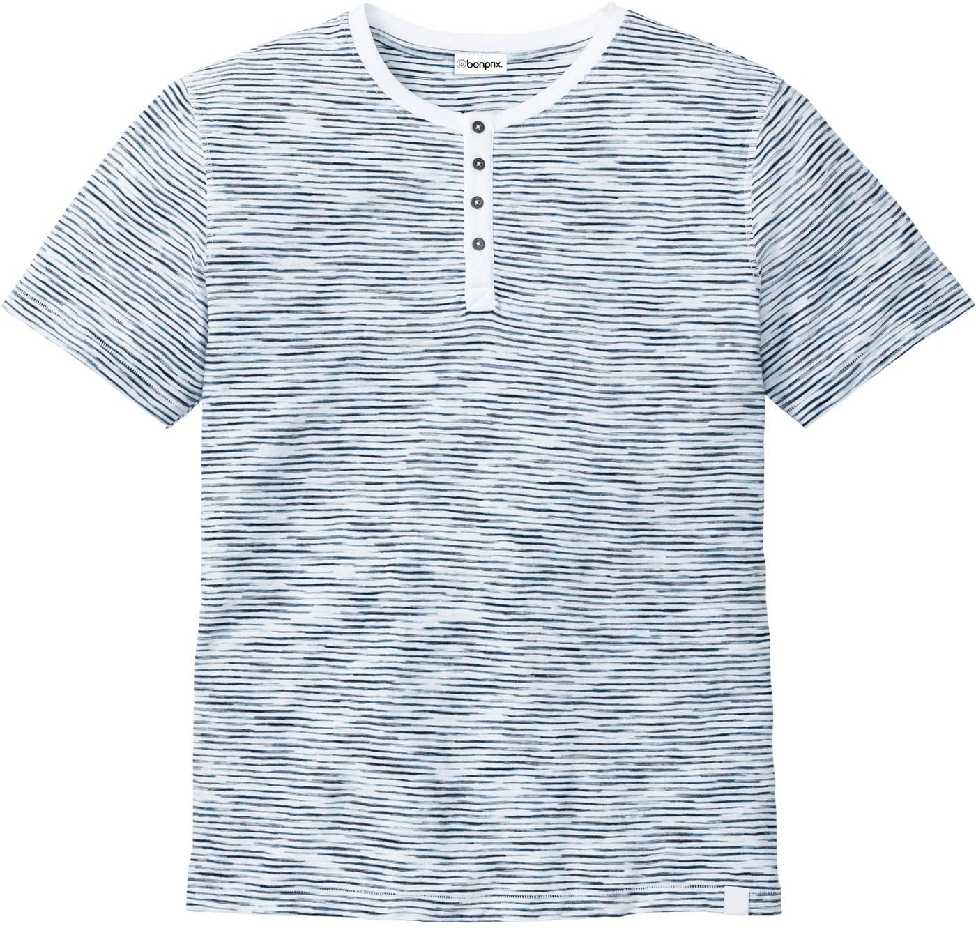 bonprix Henleyshirt Regular Fit, reine Baumwolle, cooler Streifendruck in Melange-Optik