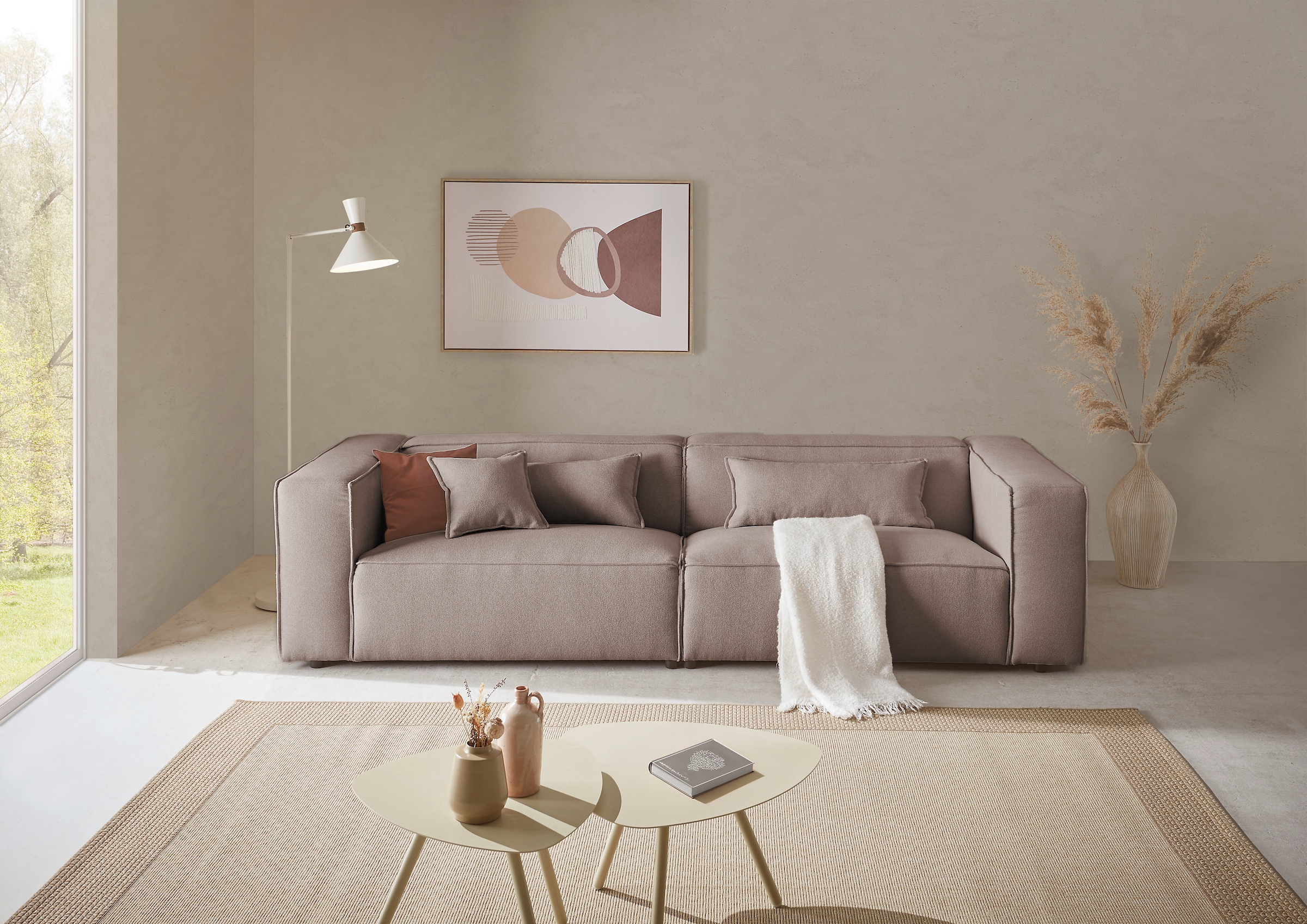 LeGer Home by Lena Gercke 3-Sitzer »PIARA, Couch mit Kedernaht, Sofa in Cord, Leinenoptik o. Strukturstoff«, schwarze Füße, bequemer Sitzkomfort