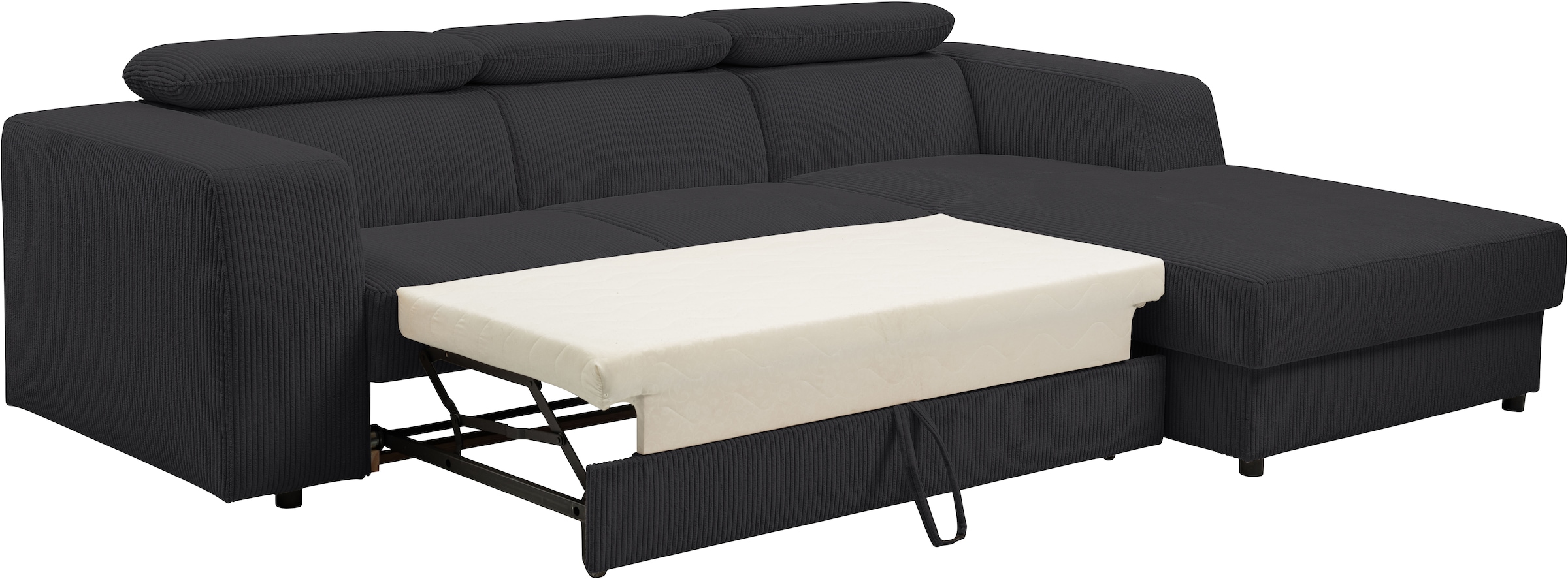 WERK2 Ecksofa »Cherry 270 cm breit, Kopfteilverstellung, Bettfunktion« Cord, L-Form, XXL, Schlaffunktion, Bettkasten
