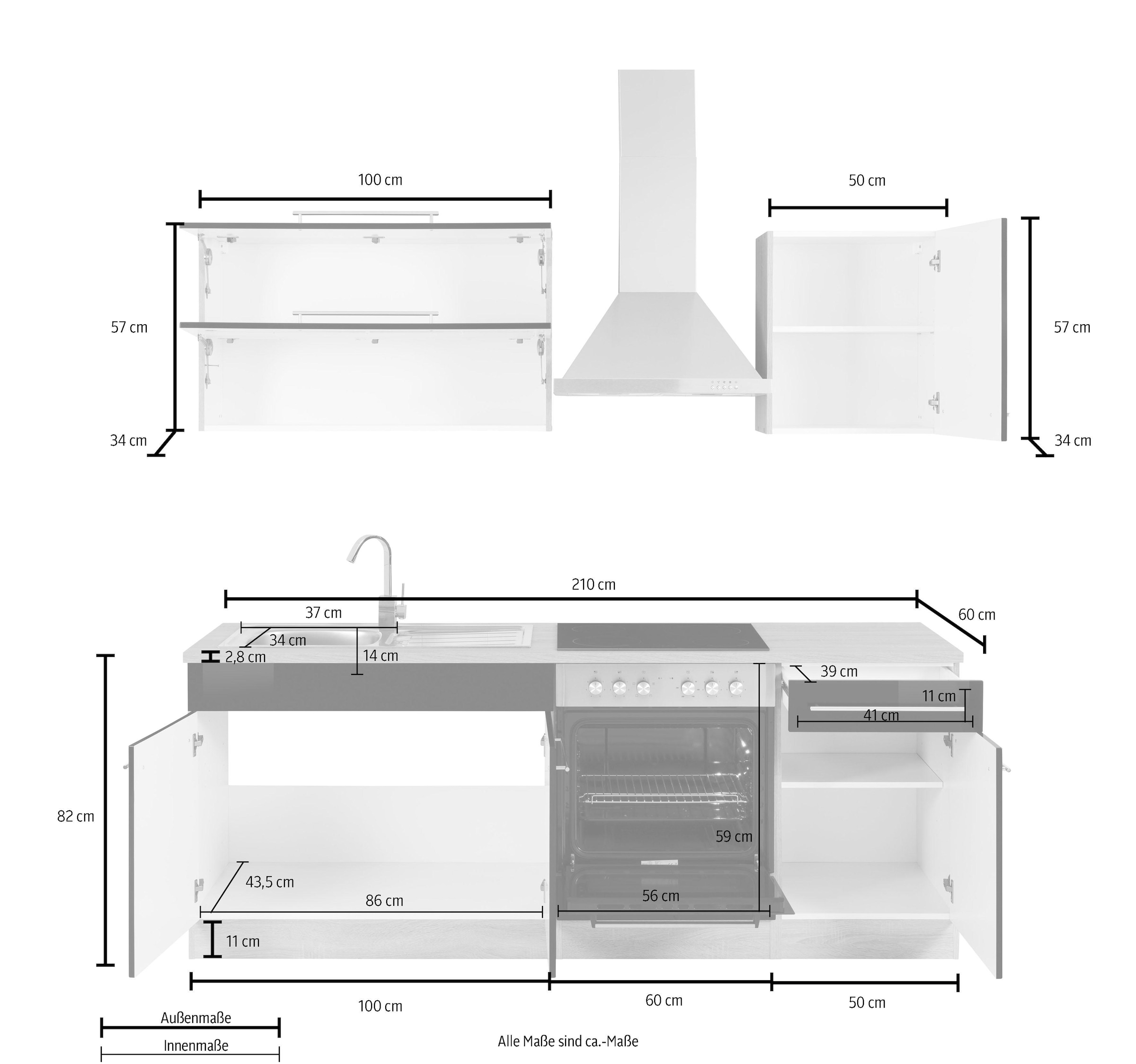 KOCHSTATION Küchenzeile »KS-Eton« mit E-Geräten, Breite 210 cm