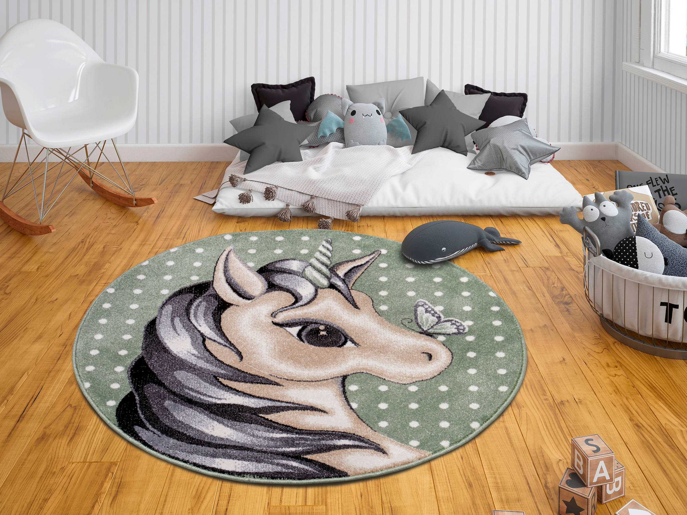 HANSE Home Teppich »Cute Unicorm«, rund, 9 mm Höhe, Farbenfrohes Design, Spielunterlage, Tiere