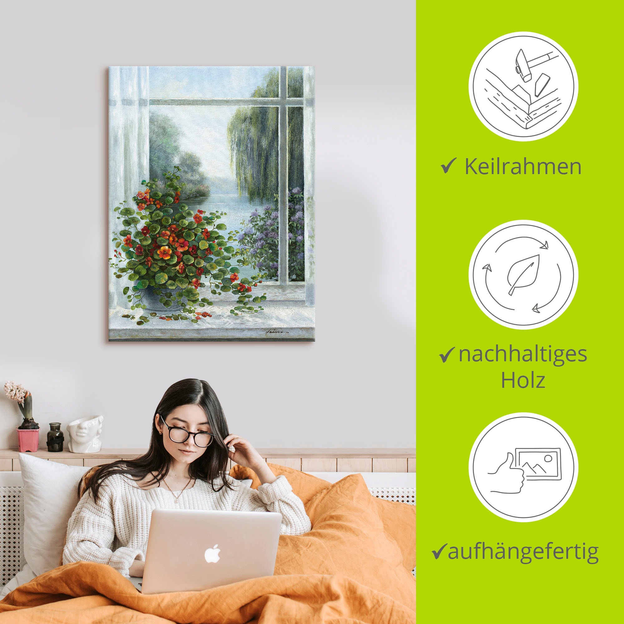 Artland »Kapuzinerkresse am Fenster« Arrangements 1 Stk. tlg. auf Holzrahmen gespannt