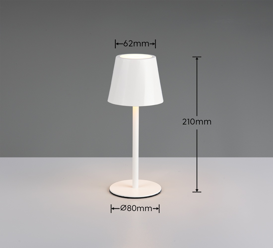 REALITY Leuchten LED Tischleuchte »DIAZ, Outdoor Akku Tischlampe Höhe 21 cm Ø 8,5 cm, IP44, Touchdimmer« LED-Board 1 Stk. Farbwechsler | warmweiß - kaltweiß CCT Lichtfarbe einstellbar 2700-6500K, 160 Lumen, 1,6W, USB Anschluss