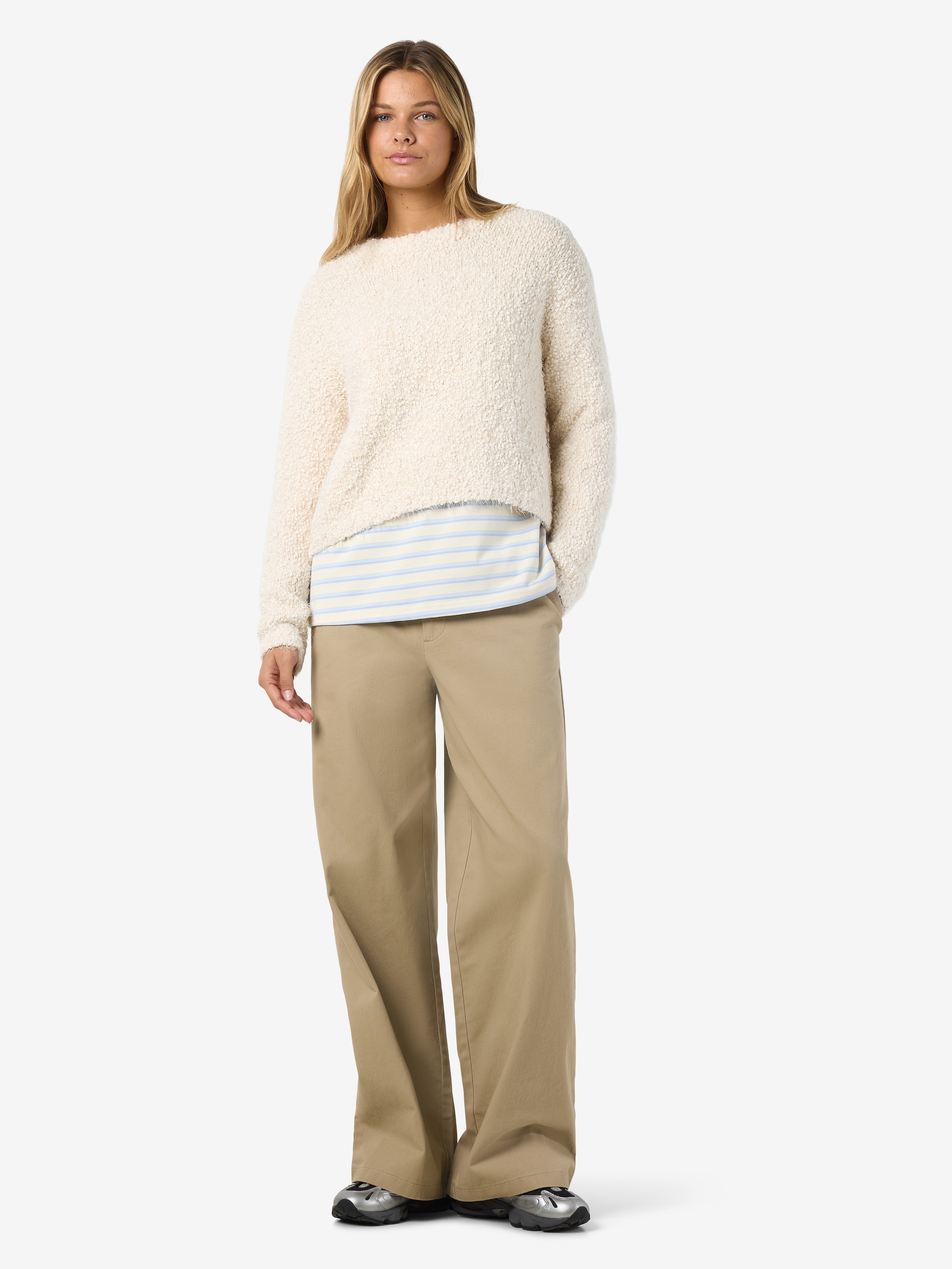 Noisy may Rundhalspullover »NMSASSY L/S O-NECK KNIT NOOS« Materialmix, relaxed fit