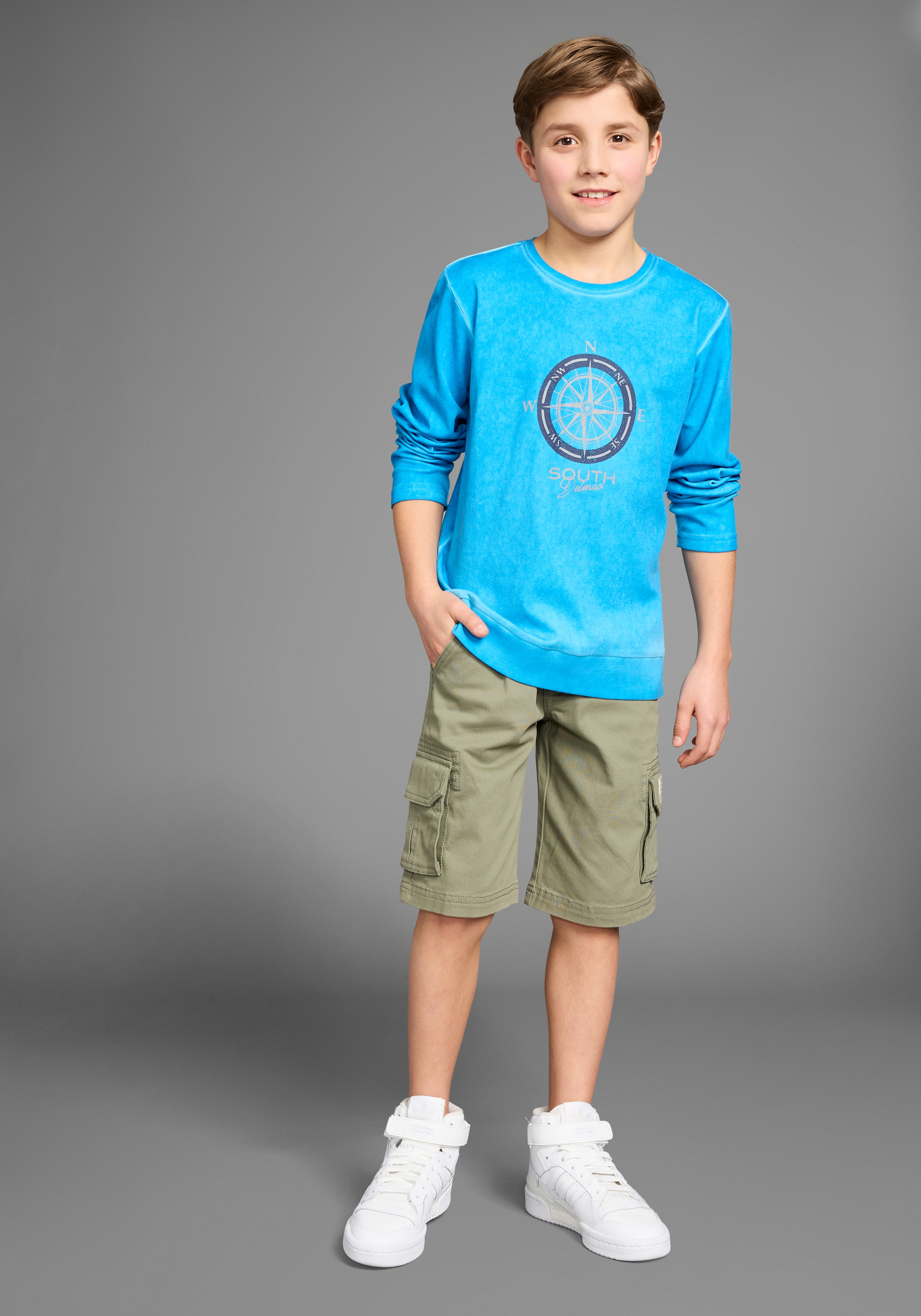 DELMAO Langarmshirt »Modisch gewaschenes Shirt«, Trendwaschung