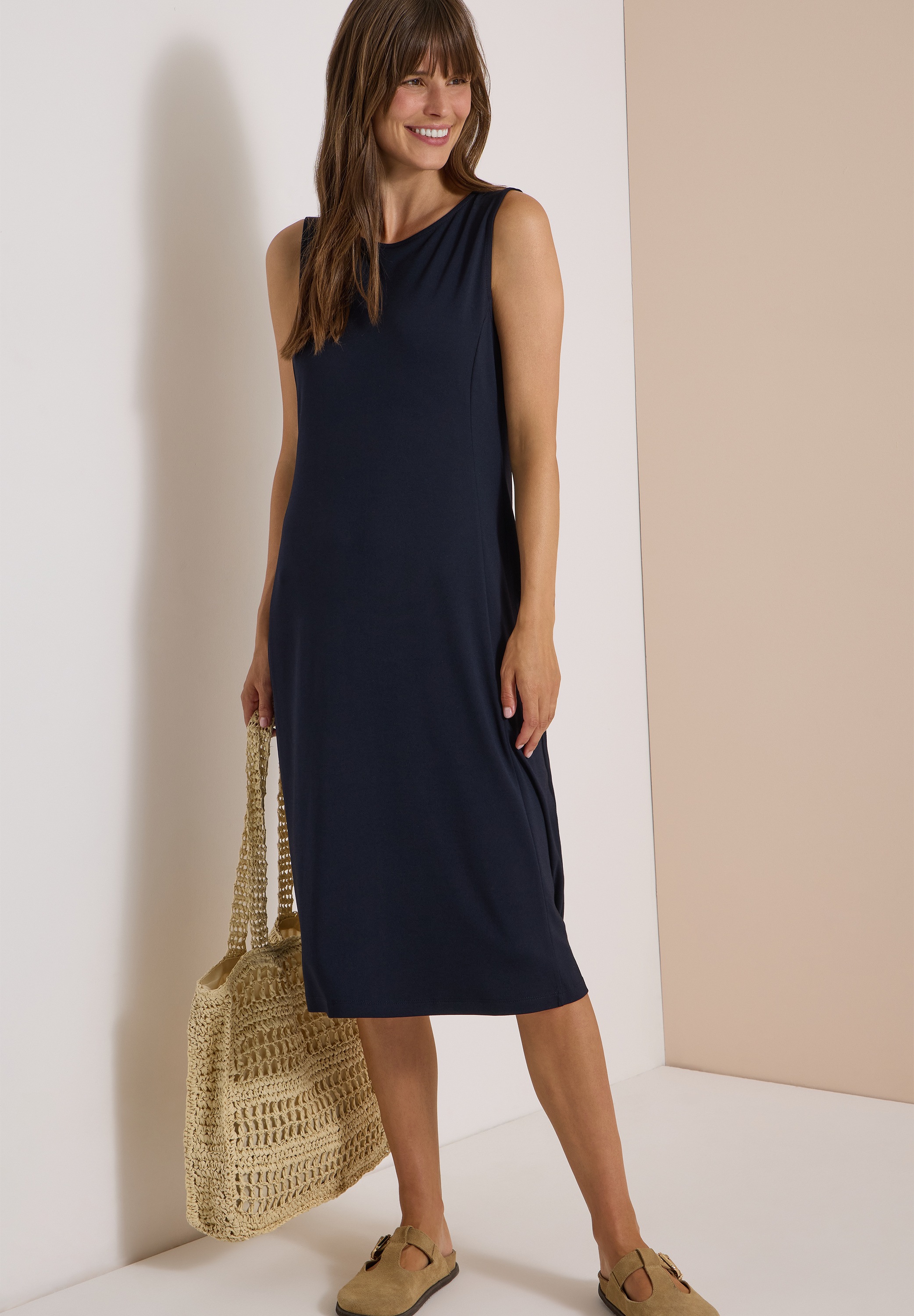 Cecil Midikleid Ohne Taschen Ärmelloses Sommerkleid  mit Rundhals und Jersey