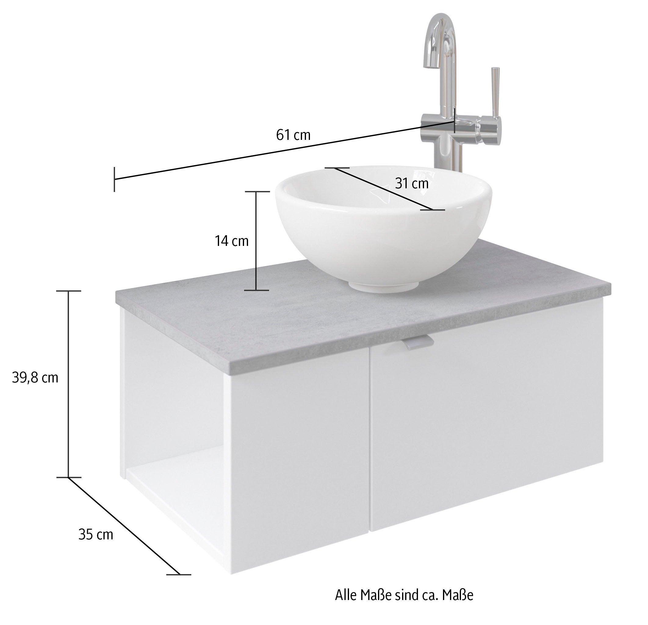 PELIPAL Waschtisch »Serie 6915 Gästebad Gäste WC Badmöbel«, 61 cm mit  Keramik-Aufsatzbecken, 2 Türen und 1 Fach online kaufen