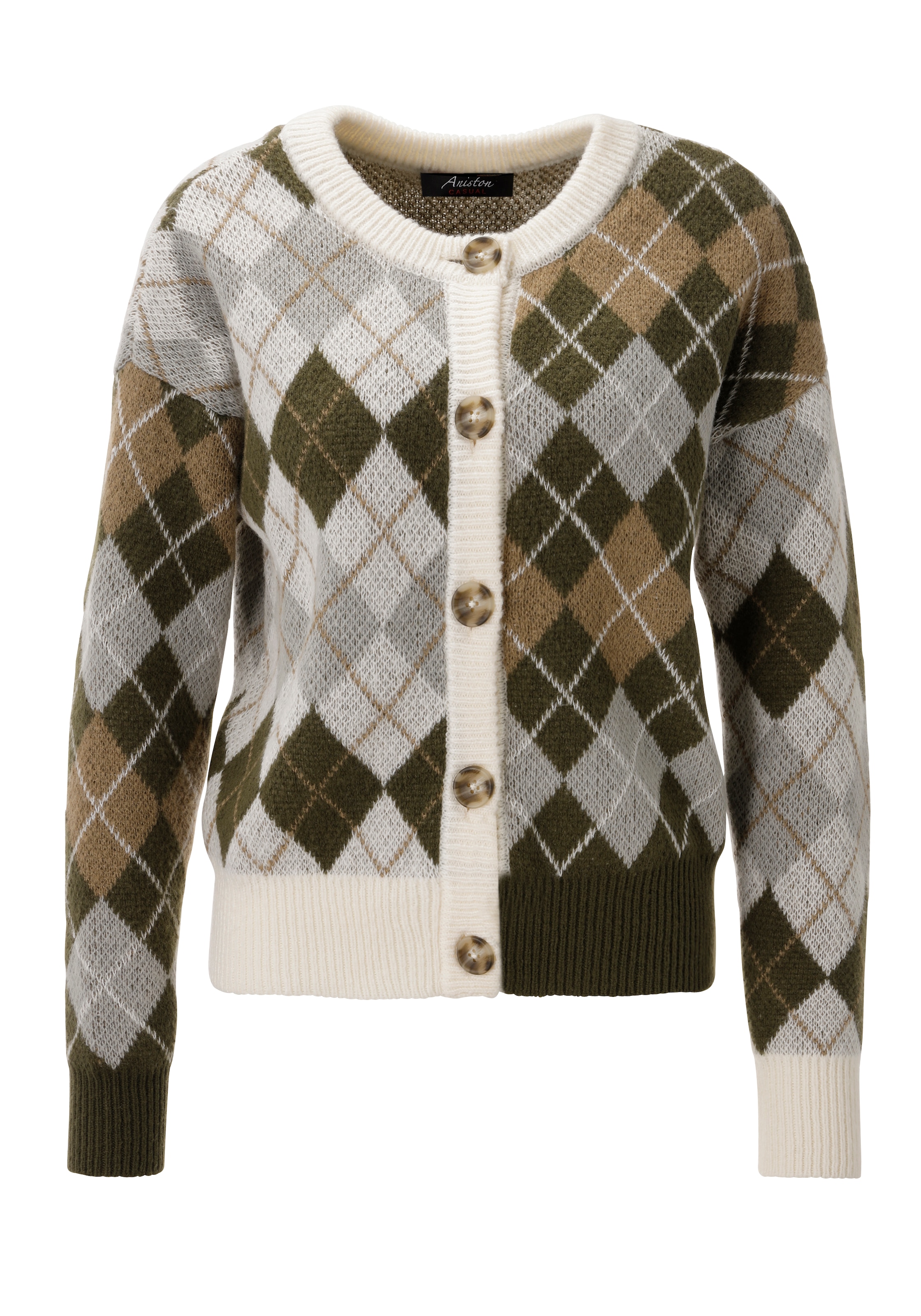 Aniston CASUAL Strickjacke im trendfarbenen Rauten-Muster-Mix - NEUE KOLLEKTION