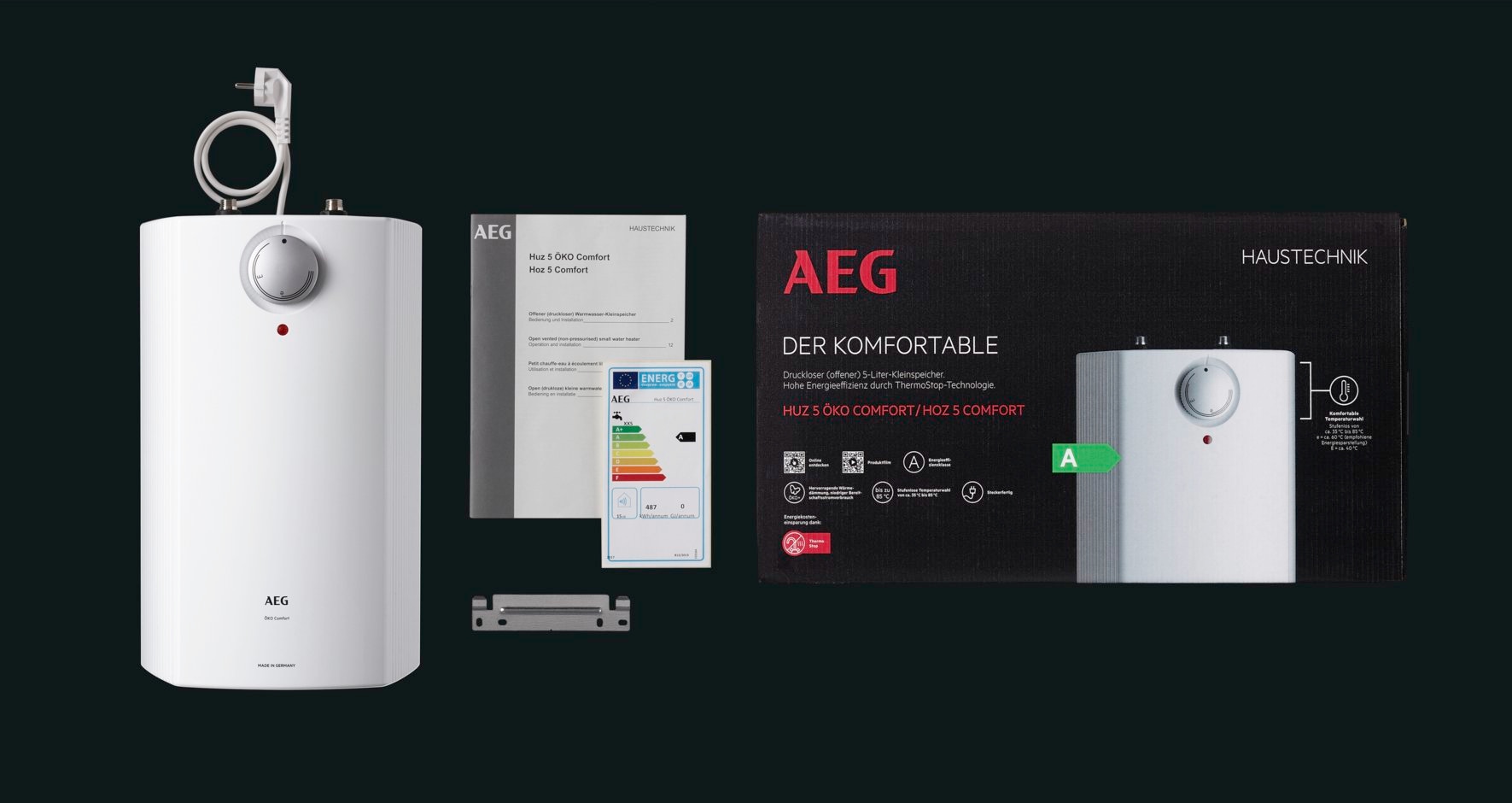AEG Haustechnik Kleinspeicher »»Huz 5 ÖKO Comfort« Untertischboiler 5 Lister«, Niederdruck, mit Stecker, niedriger Standby-Verbrauch