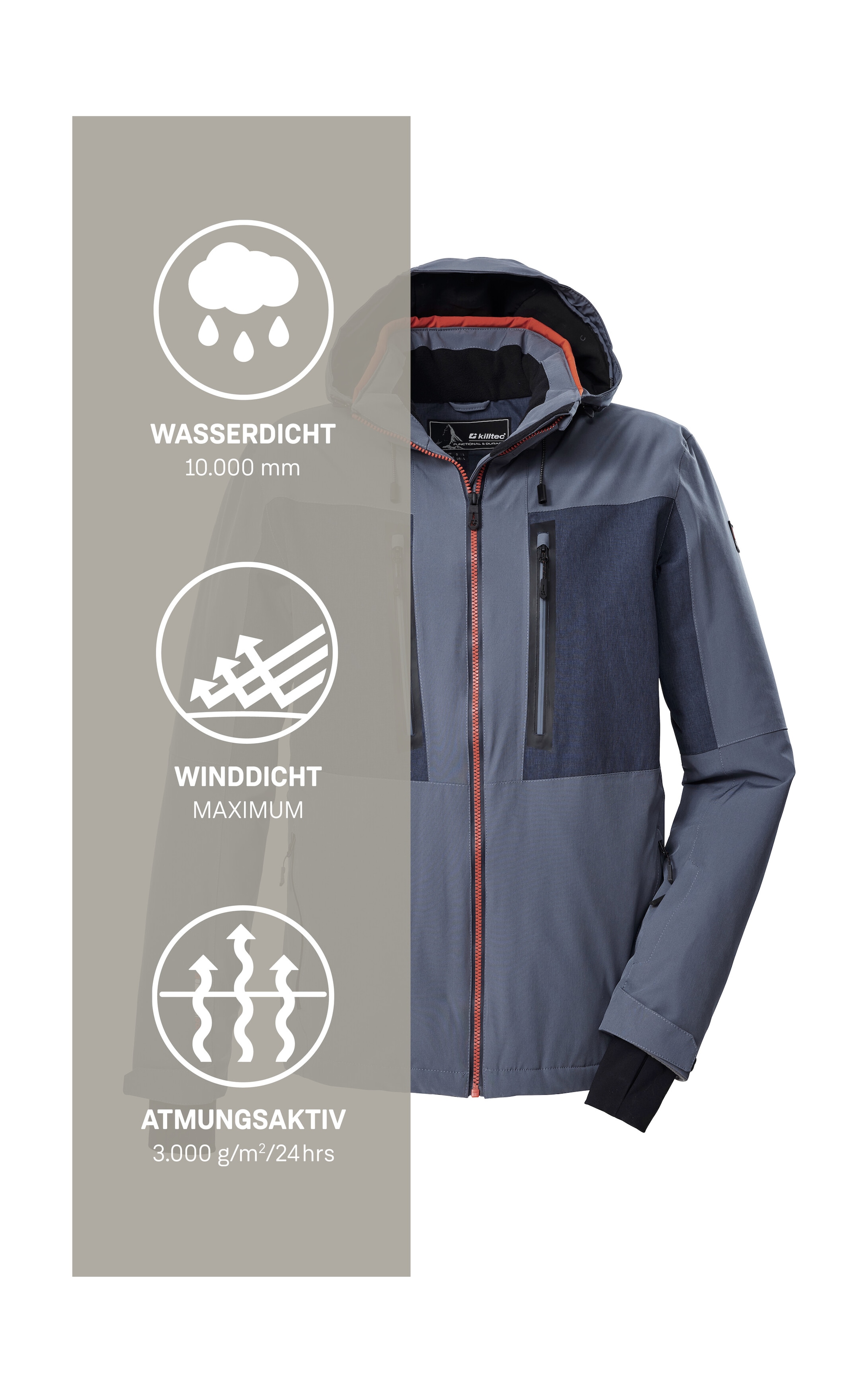 Killtec Skijacke »KSW 47 MN SKI JCKT« Herren Skijacke: wasserdicht, atmungsaktiv, abnehmbare Kapuze