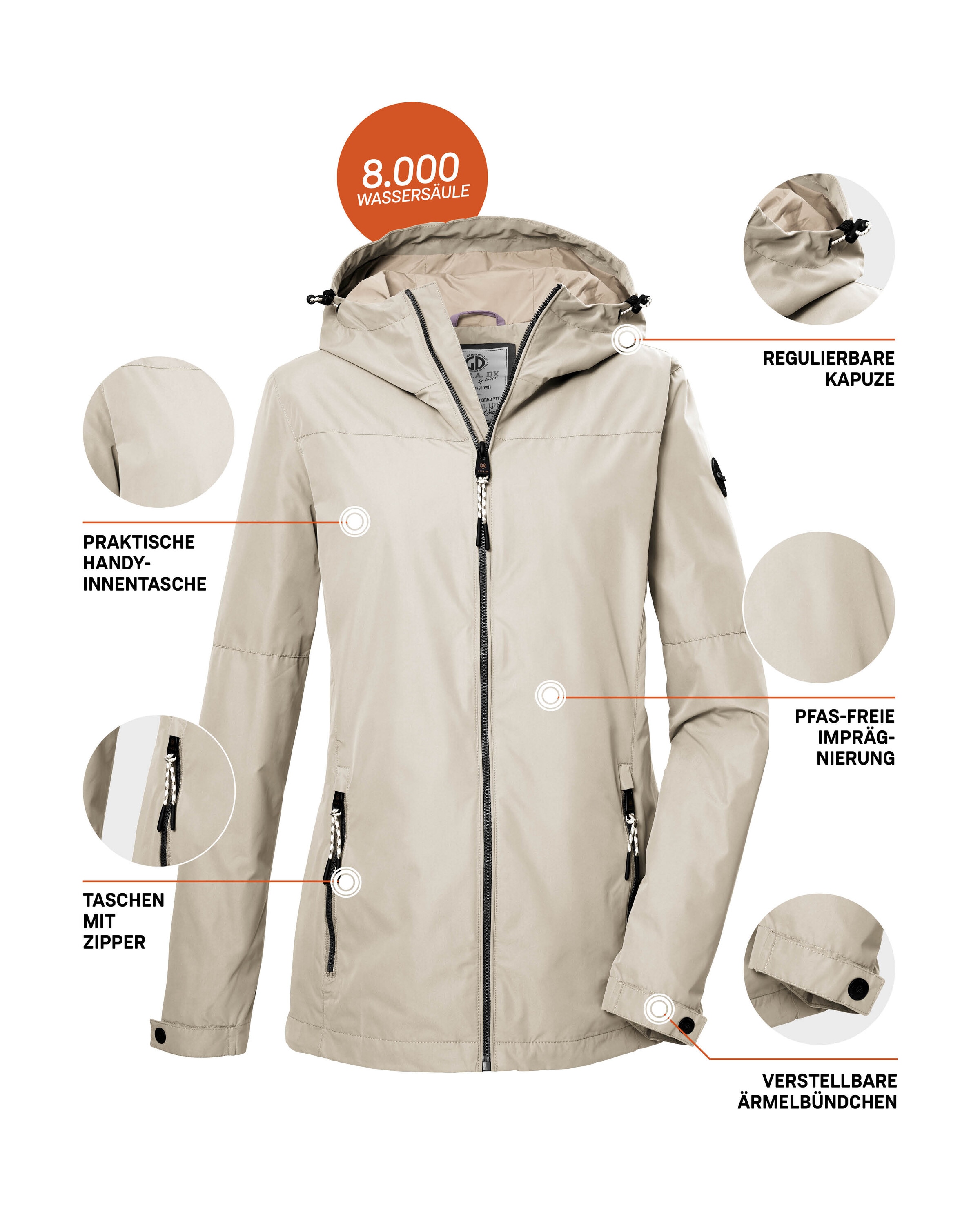 G.I.G.A. DX by killtec Funktionsjacke »GS 71 WMN JCKT«, Damenjacke: wasserdicht, winddicht, PFAS-frei, verstellbar, Kapuze