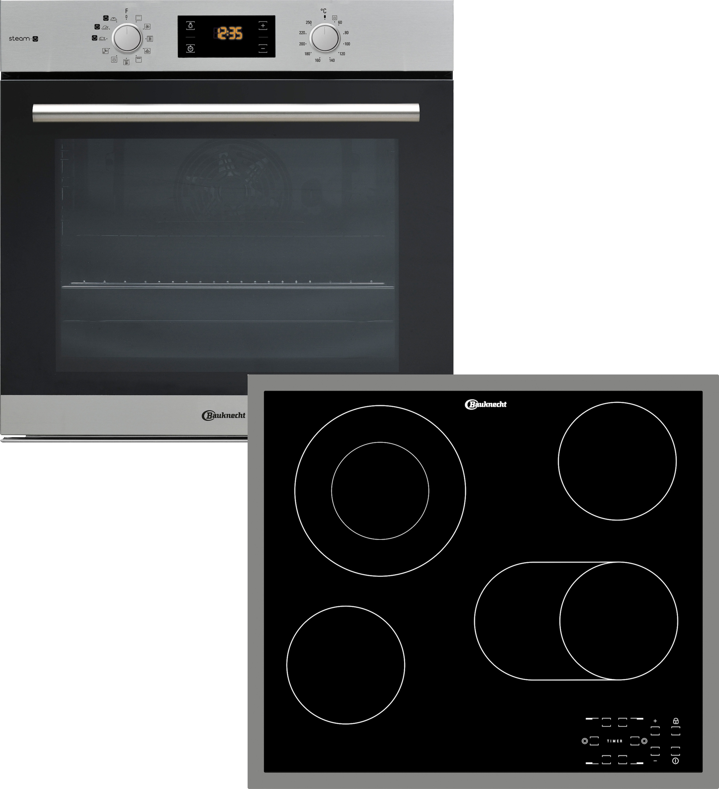 BAUKNECHT Backofen-Set »BAKO 700 STEAM«, mit 2-fach-Teleskopauszug, Dampffunktion, PowerHeißluft, Pizzafunktion, 2-fach-Teleskopauszug