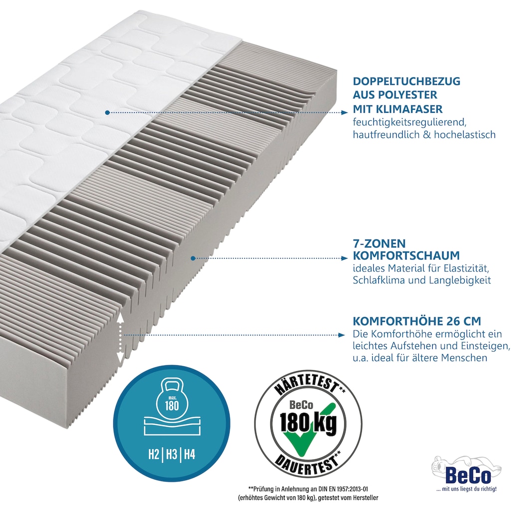 Beco Komfortschaummatratze »Grand Master, Matratze in 90x200 cm und weiteren Größen erhältlich«, 26 cm hoch, Raumgewicht: 26 kg/m³, (1 St.)