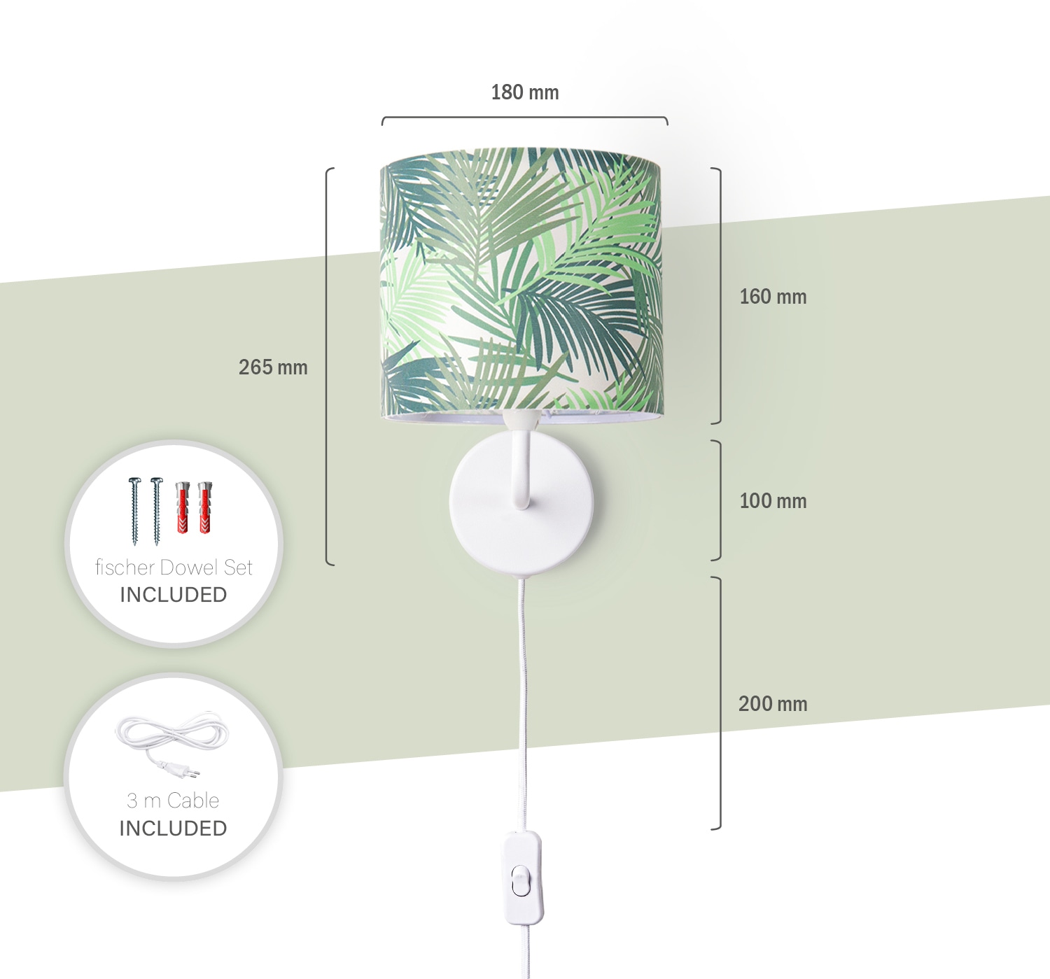 Paco Home Wandleuchte »Ostende 534«, 1 flammig, Leuchtmittel E14 | ohne Leuchtmittel, Wohnzimmerlampe Lampenschirm Schlafzimmer Büro Lampe Jungle Palme