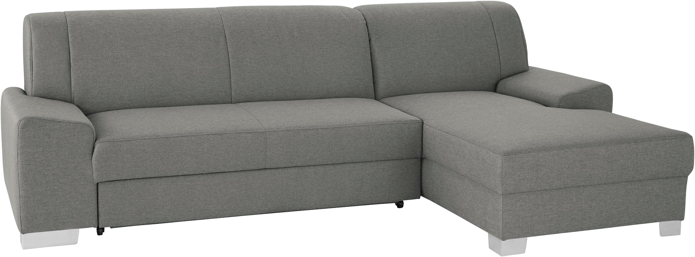 DOMO collection Ecksofa »Anzio L-Form, whlw. Bettfunktion, Federkern, hochwertig, Breite 271 cm«, Ohne Bettfunktion, Recamiere rechts, Struktur fein, steel-grau