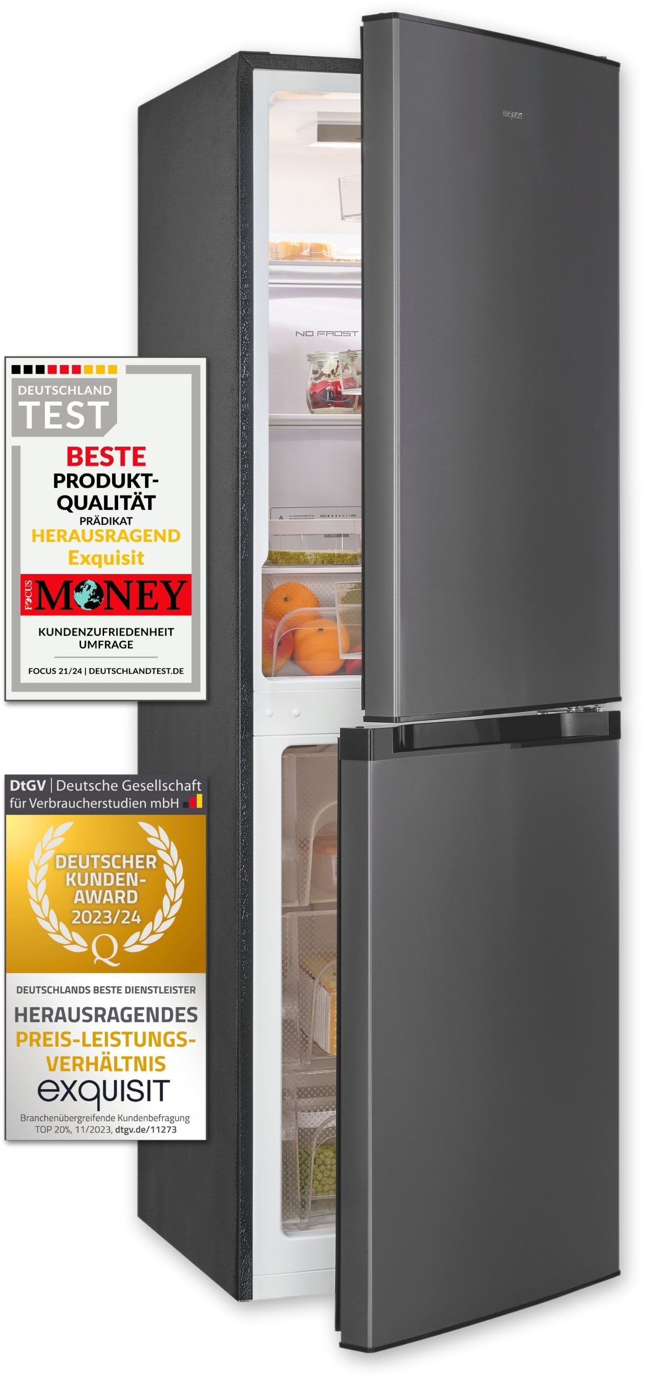 exquisit Kühl-/Gefrierkombination »KGC195-65-NF-330E inoxlook-az« 157,5 cm hoch 48,5 cm breit 4-Sternefach