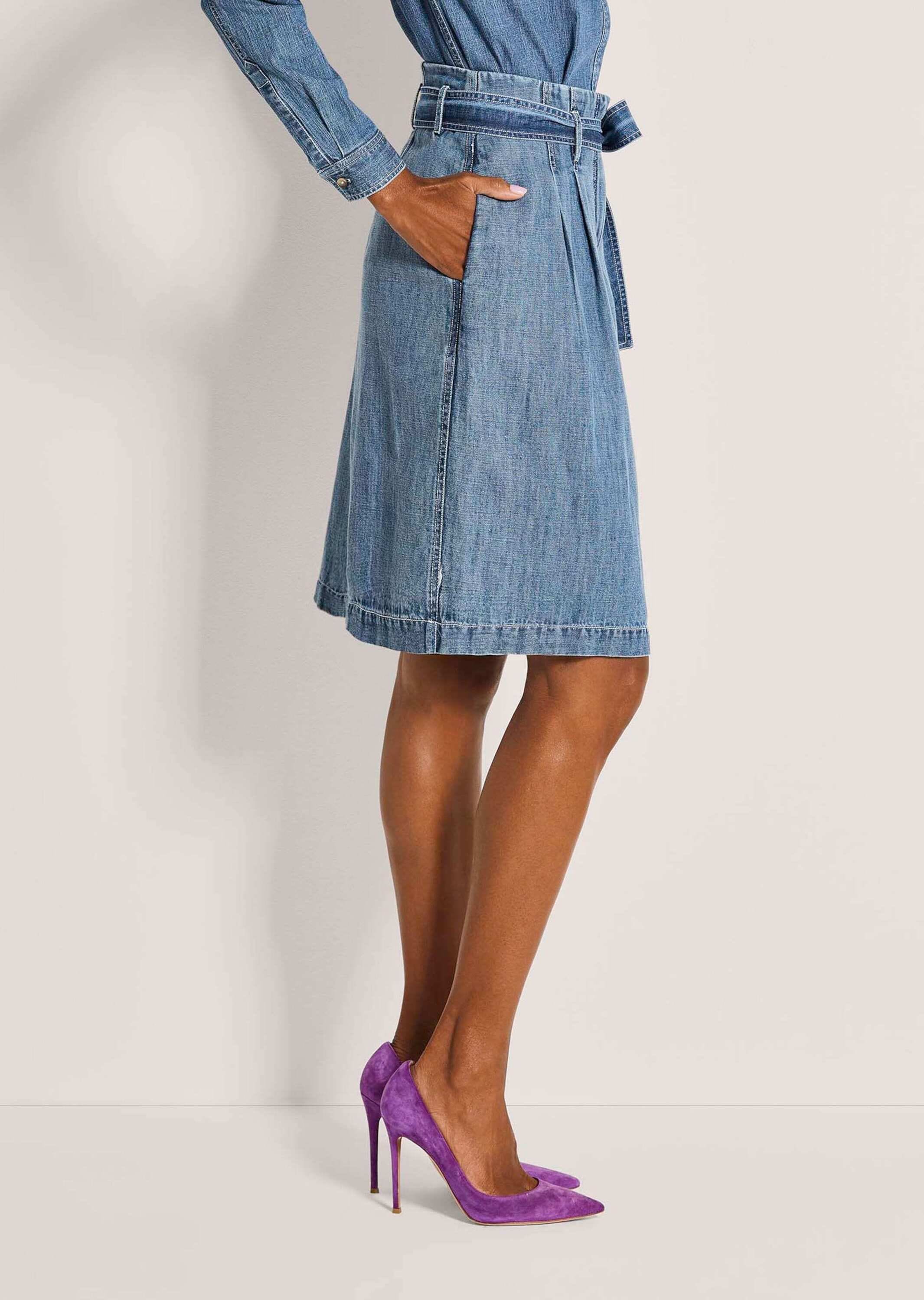 MADELEINE Regular-fit-Jeans »Jeansrock Baumwollrock mit Bundfalten« Jeansrock mit Bindegürtel