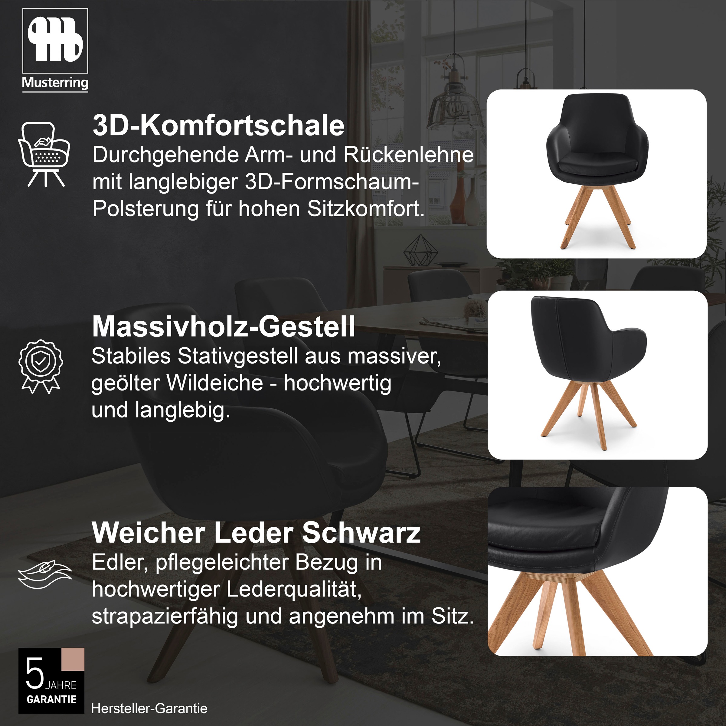 Musterring Esszimmerstuhl »Tavia« (Set) 2 Stk.Stativgestell Wildeiche massiv, Drehfunktion optional, diverse Farben
